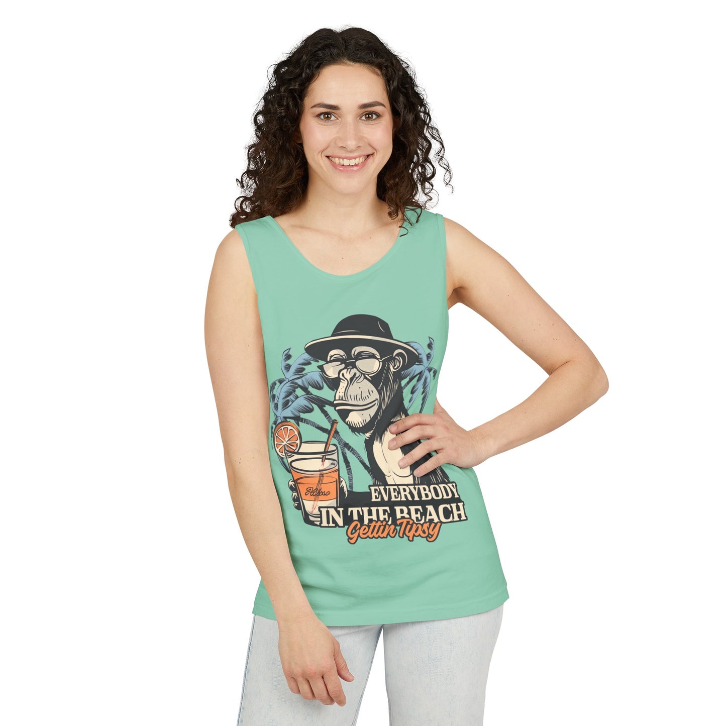 Funny Beach Vacations Shirts Everybody Beach Getting Tipsy Comfort Colors Unisex Garment-Dyed Oversize Tank Top