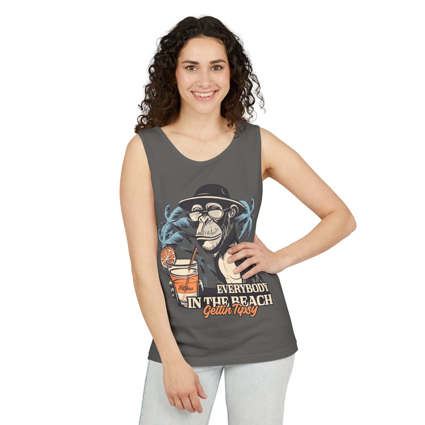 Funny Beach Vacations Shirts Everybody Beach Getting Tipsy Comfort Colors Unisex Garment-Dyed Oversize Tank Top