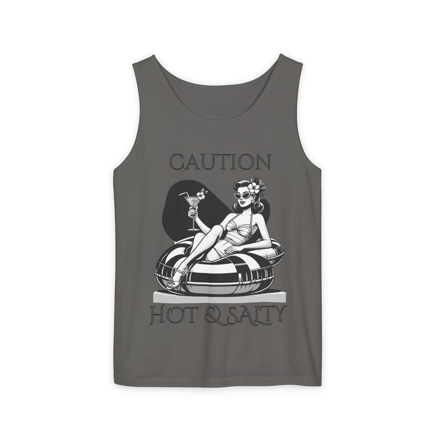 Beach Shirt Caution Hot And Salty Tank Top Retro Summer Tank, Unisex Beach Tank, Vintage Tank, Beach Vacation Shirt, Hot And Salty Tank Top