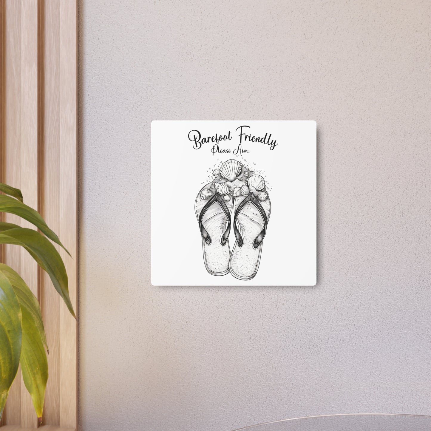 Coastal Bathroom Metal Sign Barefoot Friendly Please Aim