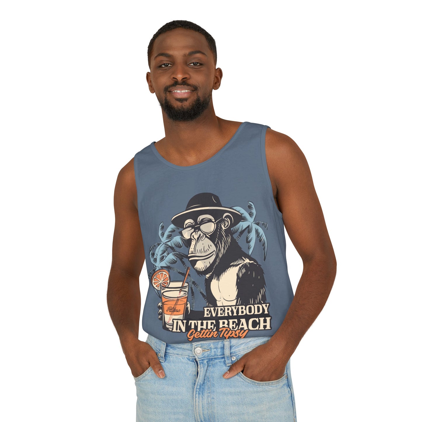 Funny Beach Vacations Shirts Everybody Beach Getting Tipsy Comfort Colors Unisex Garment-Dyed Oversize Tank Top
