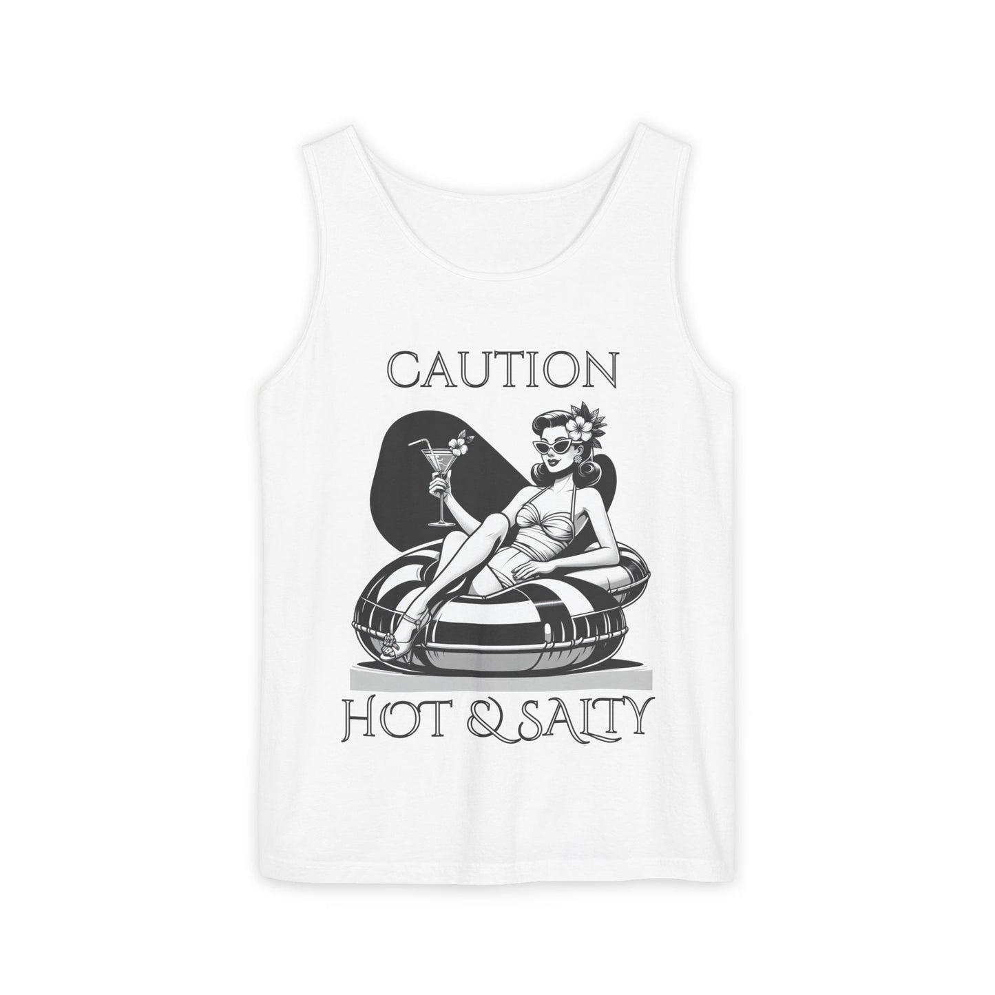 Beach Shirt Caution Hot And Salty Tank Top Retro Summer Tank, Unisex Beach Tank, Vintage Tank, Beach Vacation Shirt, Hot And Salty Tank Top