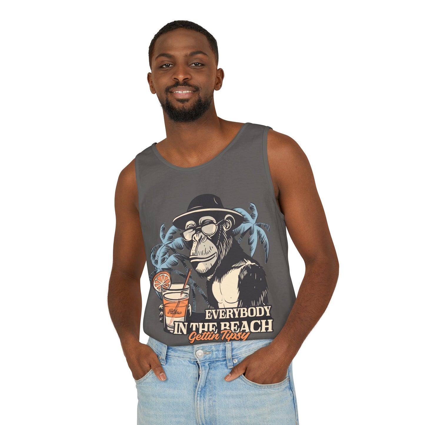 Funny Beach Vacations Shirts Everybody Beach Getting Tipsy Comfort Colors Unisex Garment-Dyed Oversize Tank Top