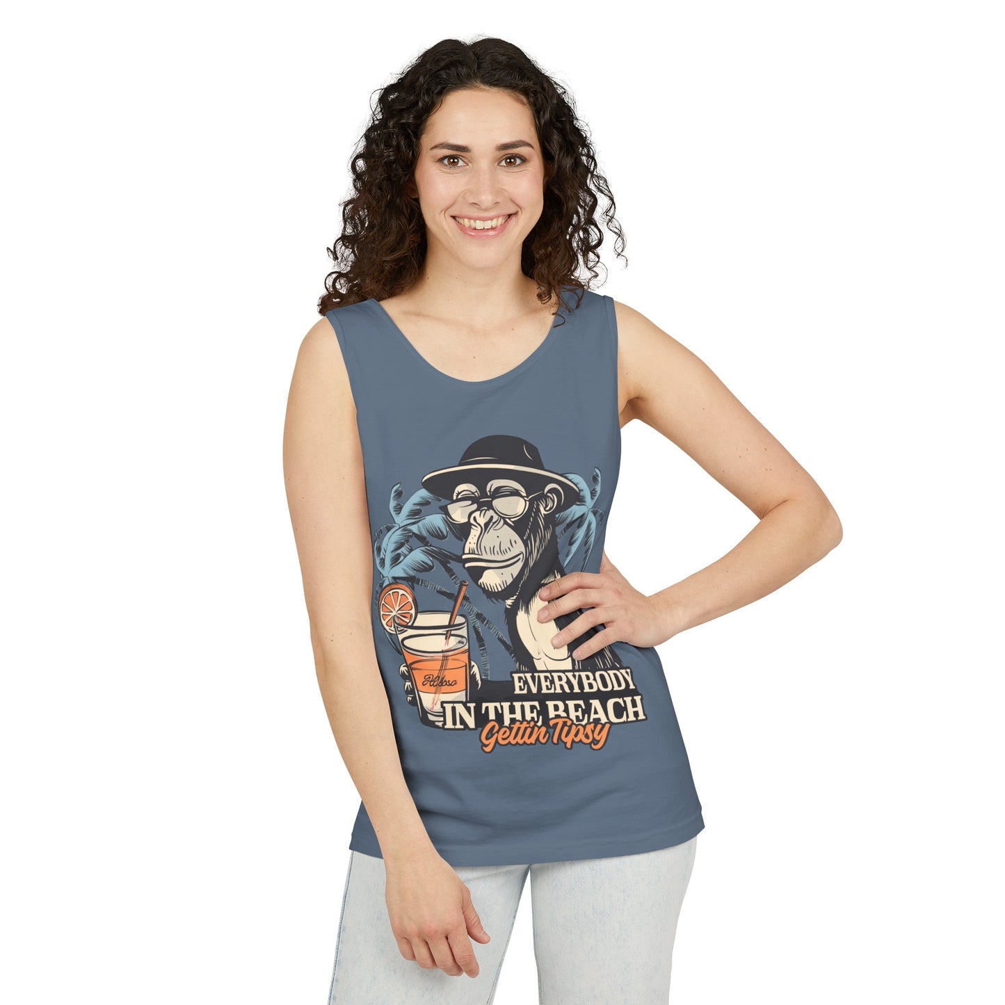 Funny Beach Vacations Shirts Everybody Beach Getting Tipsy Comfort Colors Unisex Garment-Dyed Oversize Tank Top