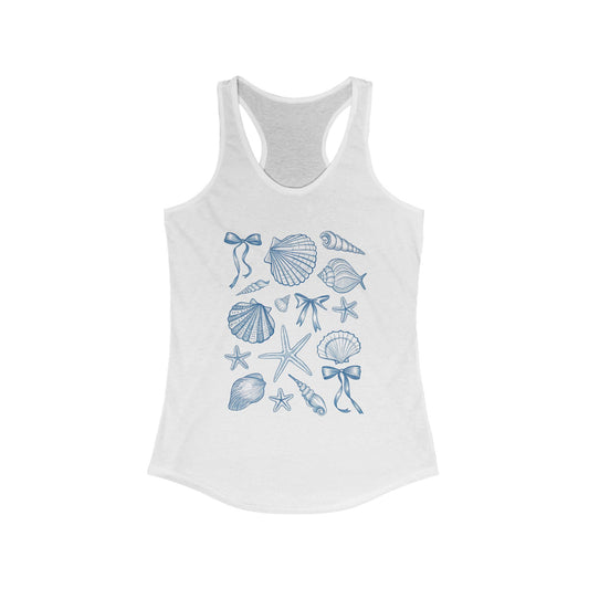 Coquette Shirt Women's Tank Top, Beach Seashell Racerback Shirt, Summer Sleeveless Top, Vacation Tank, Casual Beachwear