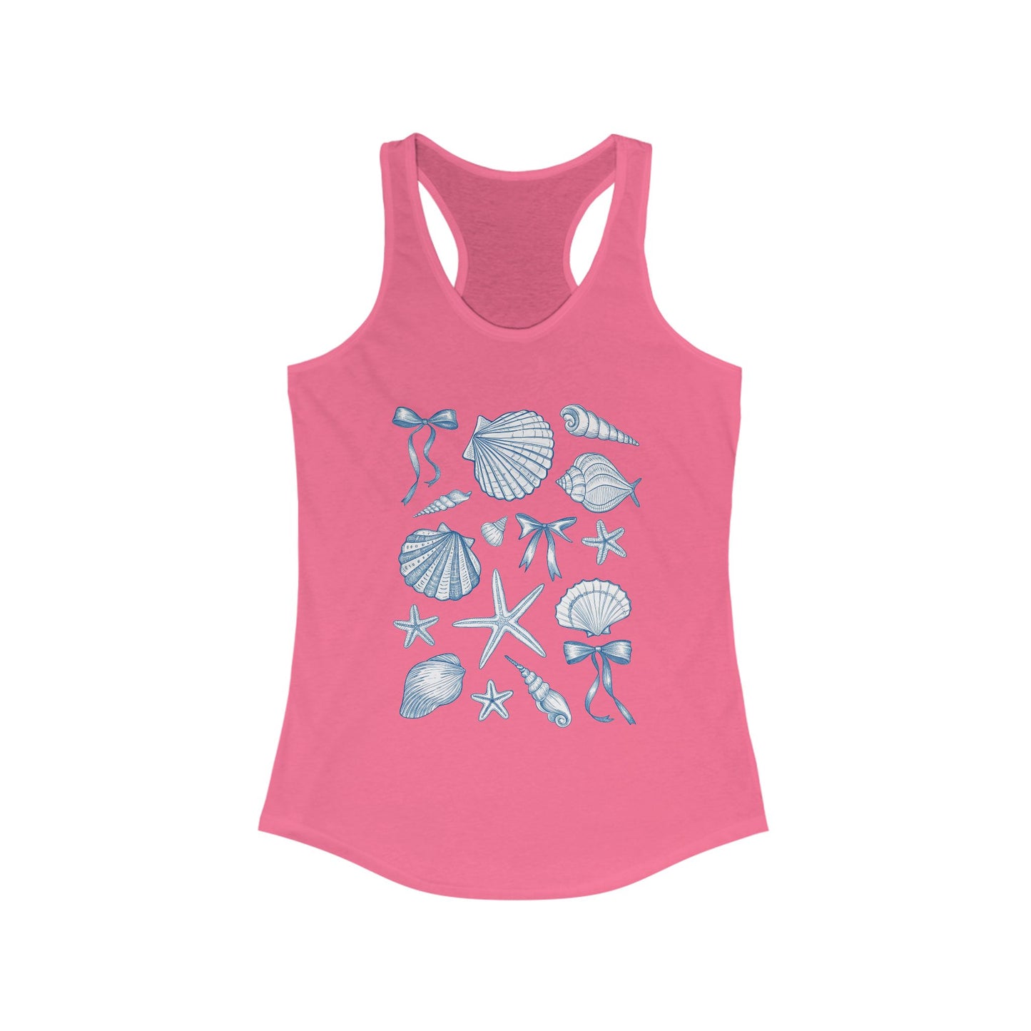Coquette Shirt Women's Tank Top, Beach Seashell Racerback Shirt, Summer Sleeveless Top, Vacation Tank, Casual Beachwear