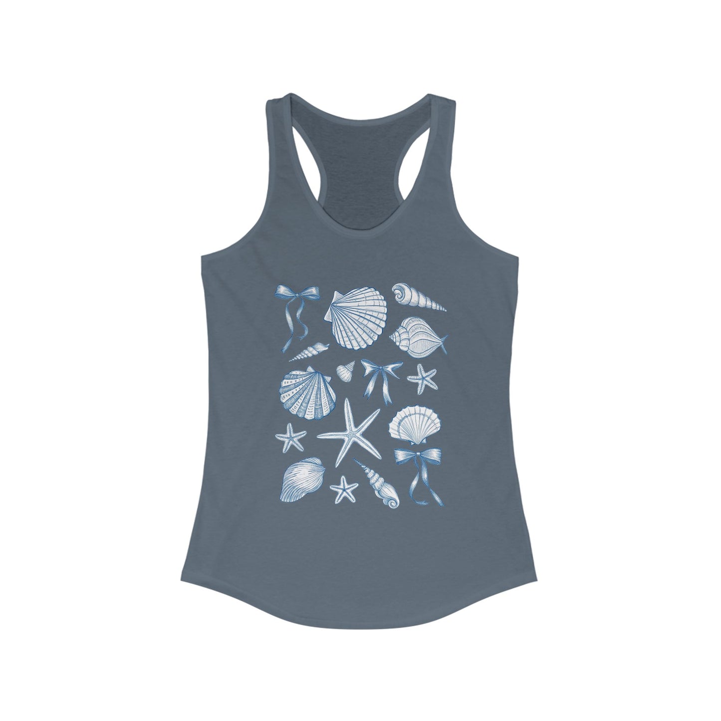 Coquette Shirt Women's Tank Top, Beach Seashell Racerback Shirt, Summer Sleeveless Top, Vacation Tank, Casual Beachwear