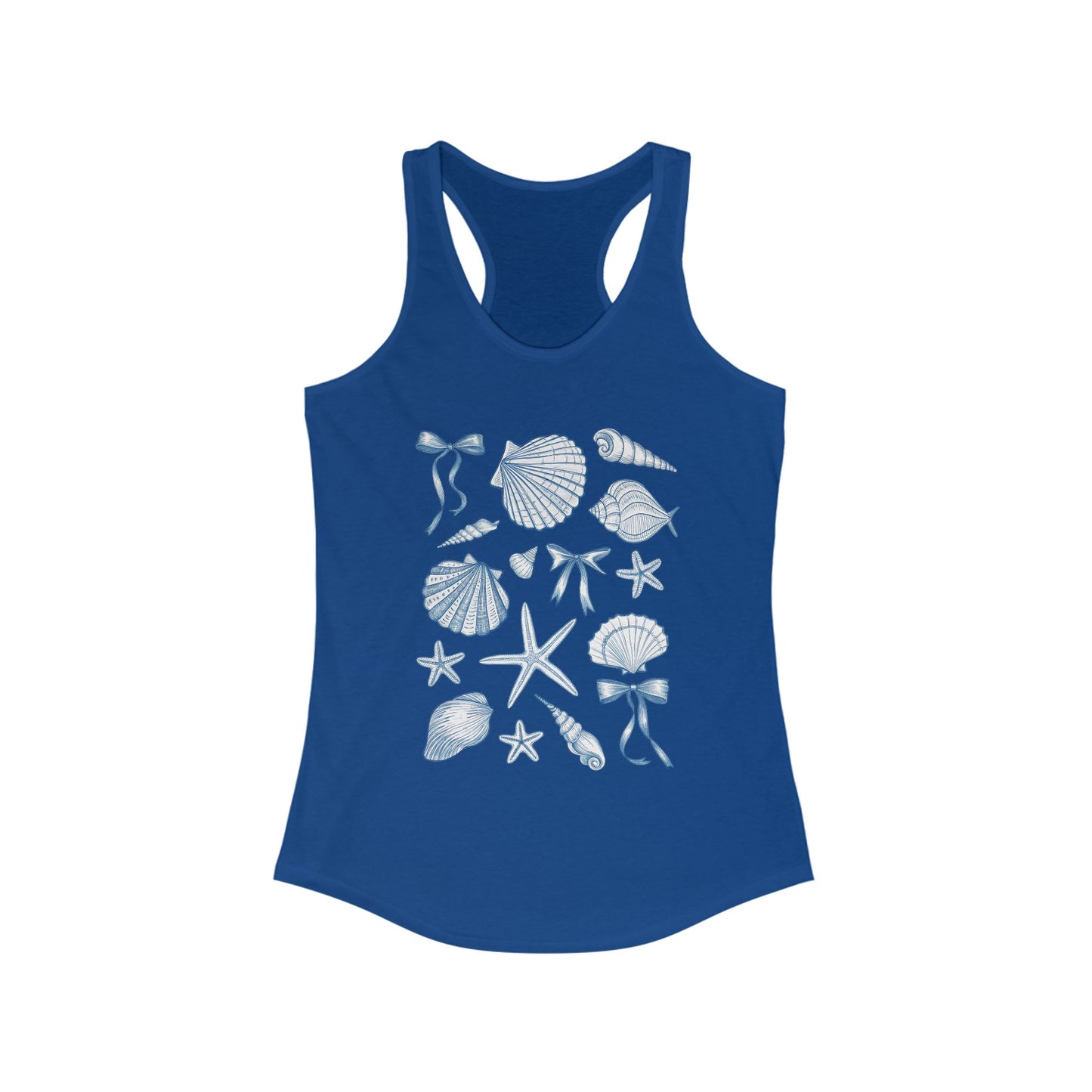 Coquette Shirt Women's Tank Top, Beach Seashell Racerback Shirt, Summer Sleeveless Top, Vacation Tank, Casual Beachwear