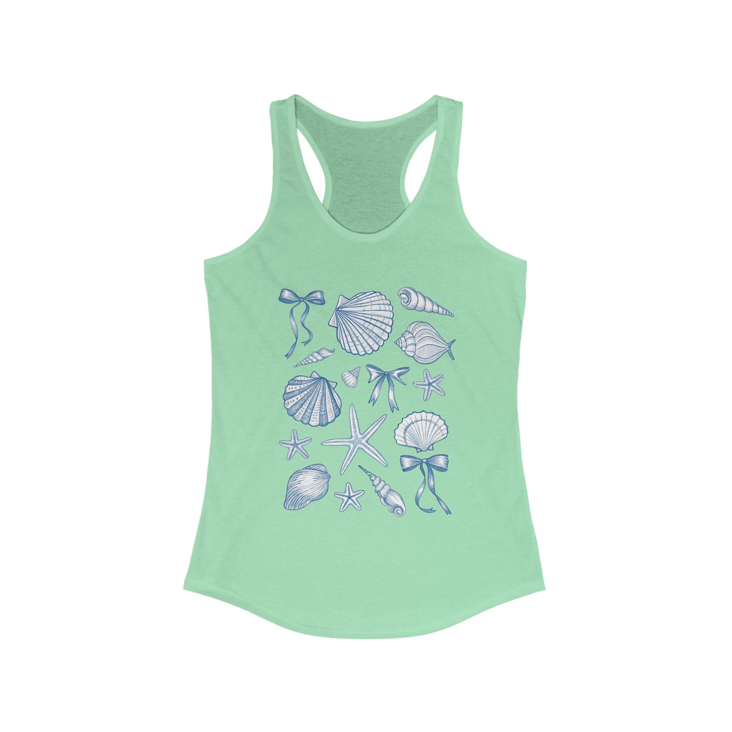 Coquette Shirt Women's Tank Top, Beach Seashell Racerback Shirt, Summer Sleeveless Top, Vacation Tank, Casual Beachwear
