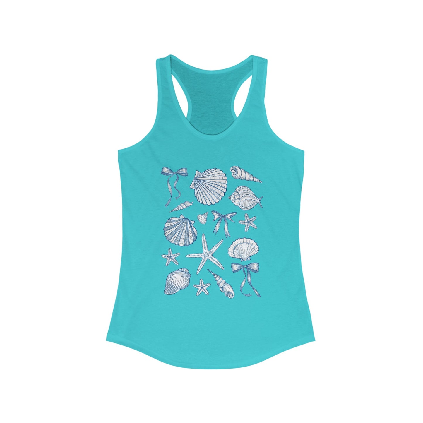 Coquette Shirt Women's Tank Top, Beach Seashell Racerback Shirt, Summer Sleeveless Top, Vacation Tank, Casual Beachwear