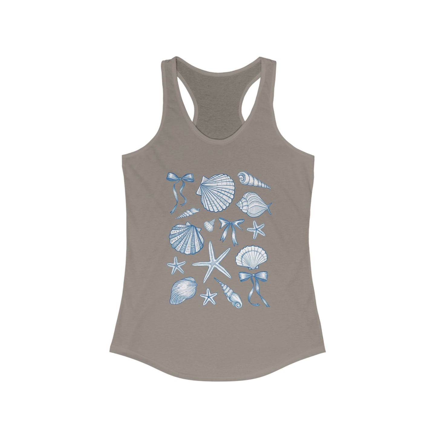 Coquette Shirt Women's Tank Top, Beach Seashell Racerback Shirt, Summer Sleeveless Top, Vacation Tank, Casual Beachwear