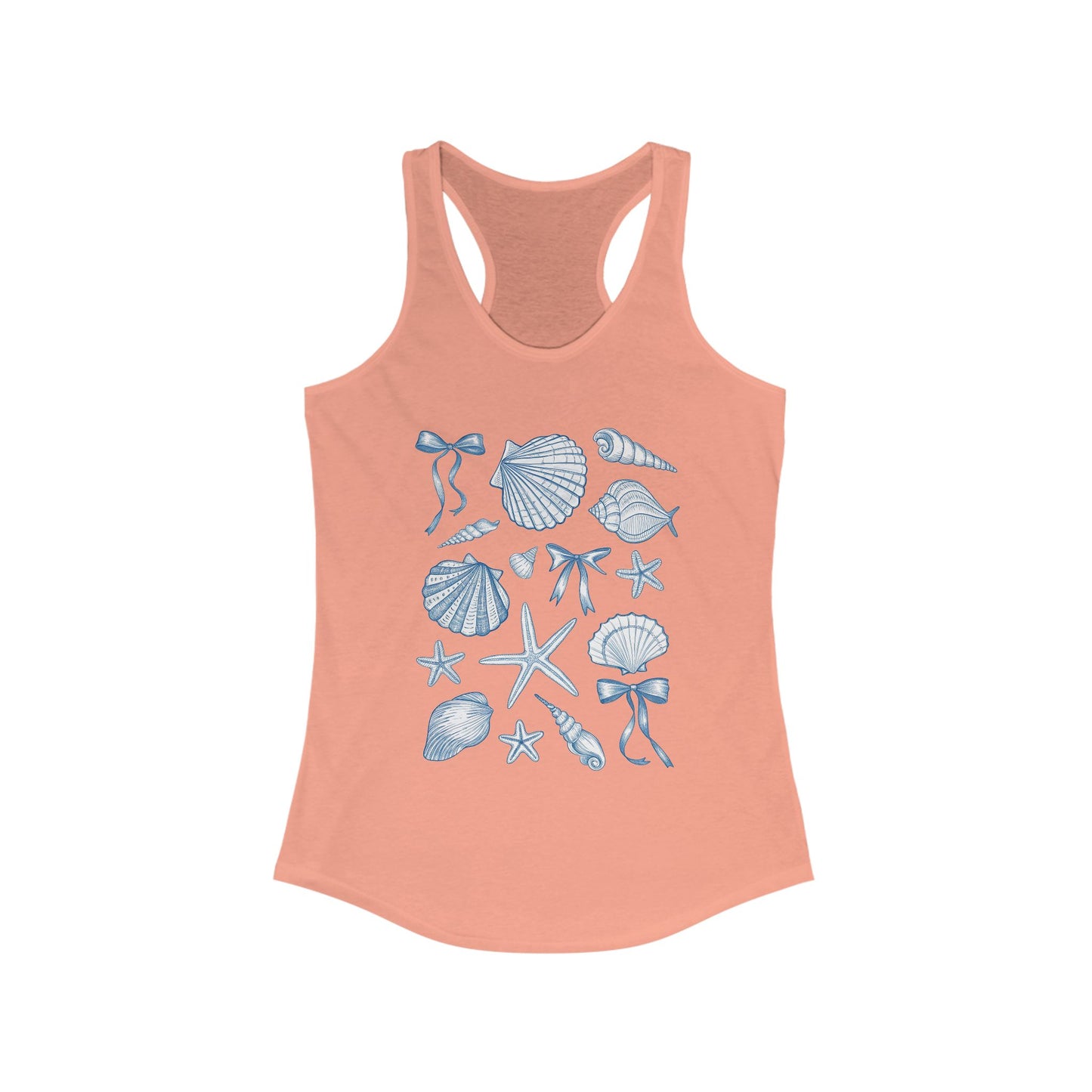 Coquette Shirt Women's Tank Top, Beach Seashell Racerback Shirt, Summer Sleeveless Top, Vacation Tank, Casual Beachwear