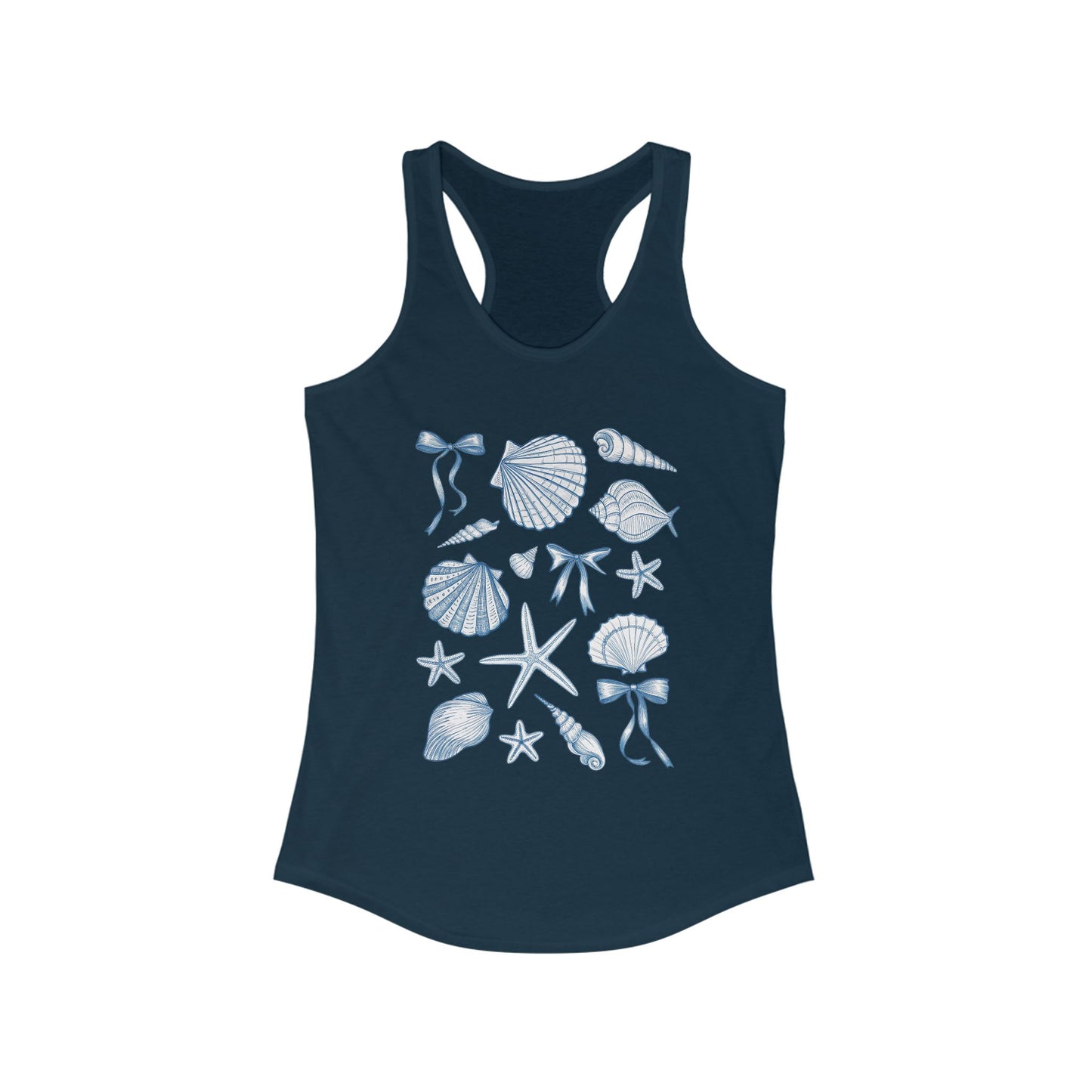 Coquette Shirt Women's Tank Top, Beach Seashell Racerback Shirt, Summer Sleeveless Top, Vacation Tank, Casual Beachwear