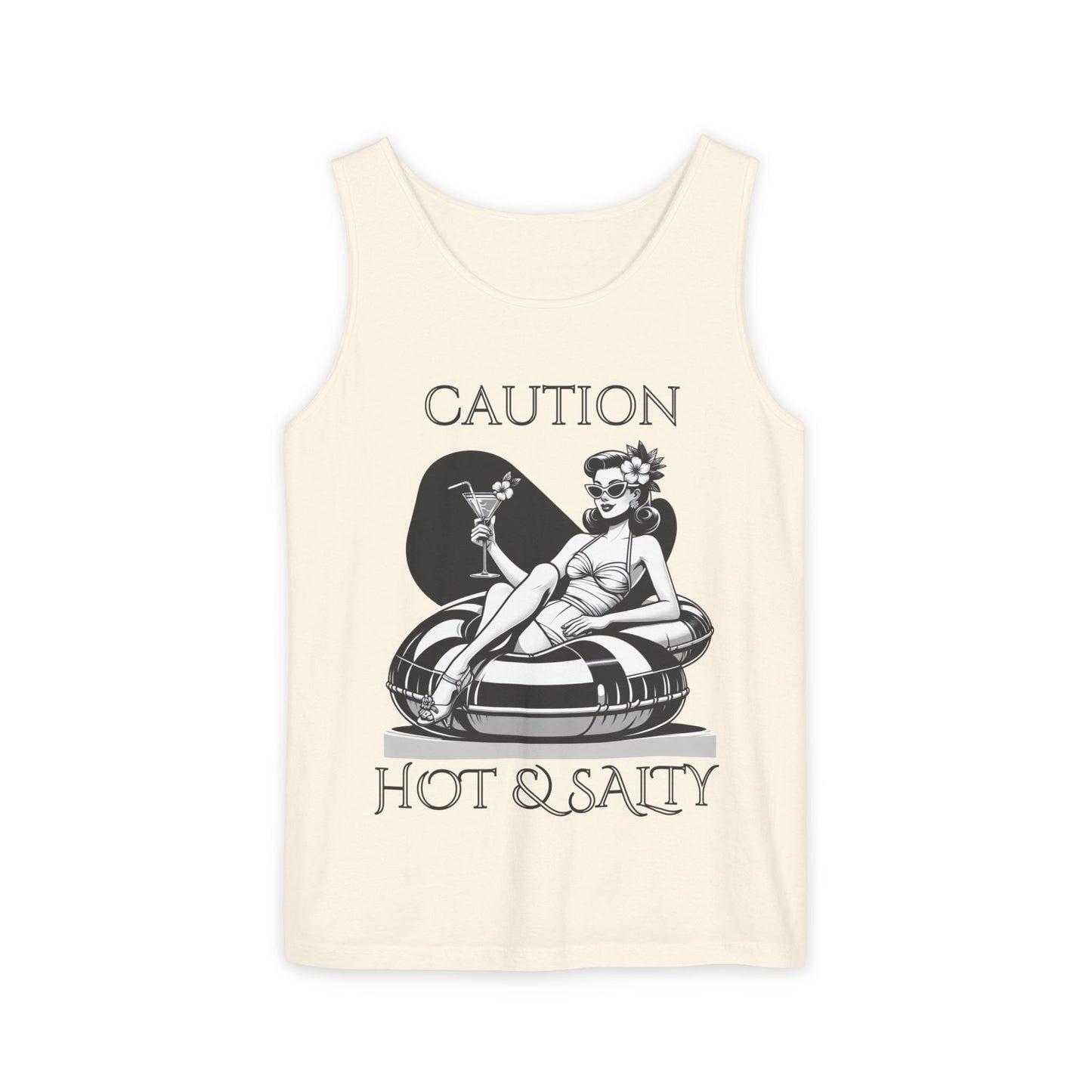 Beach Shirt Caution Hot And Salty Tank Top Retro Summer Tank, Unisex Beach Tank, Vintage Tank, Beach Vacation Shirt, Hot And Salty Tank Top