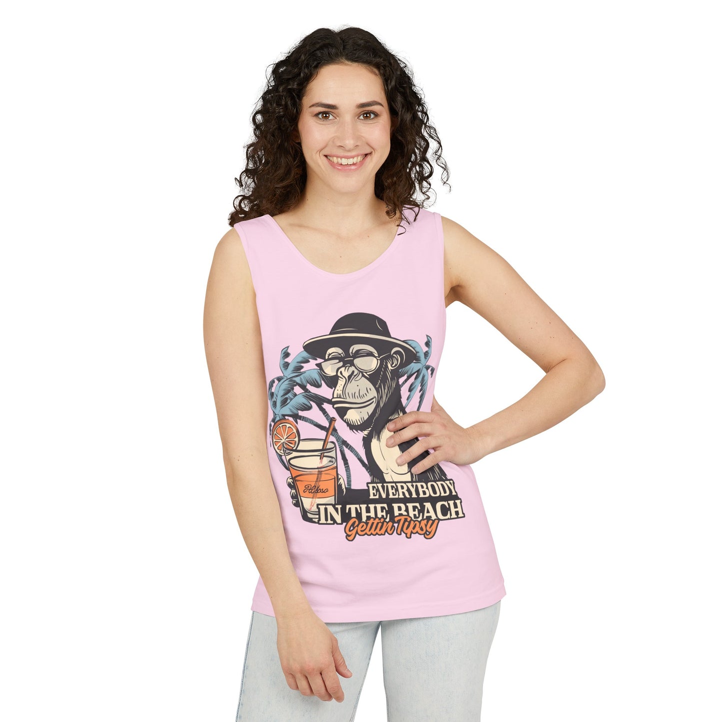 Funny Beach Vacations Shirts Everybody Beach Getting Tipsy Comfort Colors Unisex Garment-Dyed Oversize Tank Top