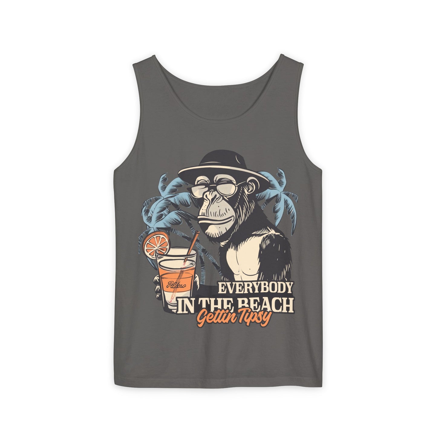 Funny Beach Vacations Shirts Everybody Beach Getting Tipsy Comfort Colors Unisex Garment-Dyed Oversize Tank Top