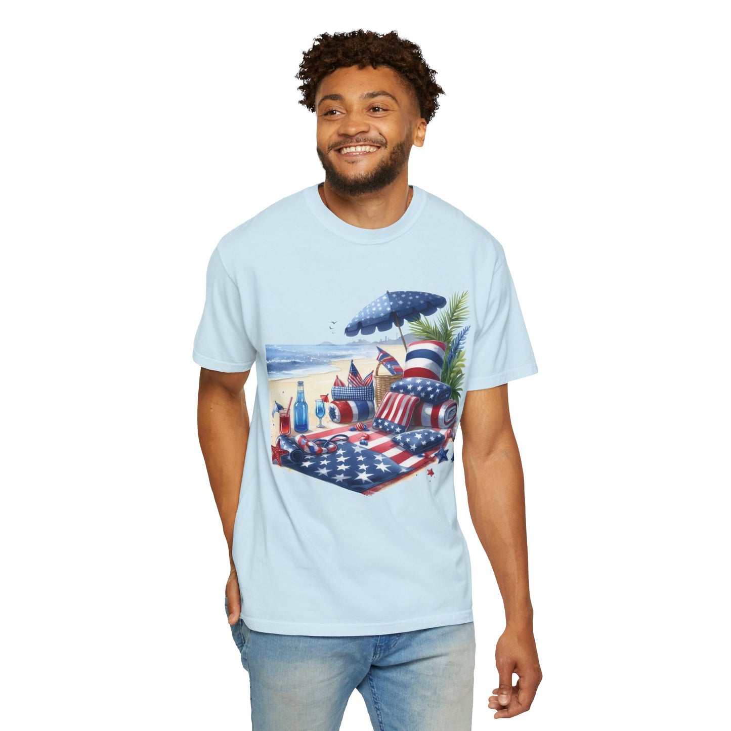 4th Of July Shirt, Independence Day Beach Picnic Shirt, Fourth of July T-Shirt For Men Or Women Unisex Red White Blue