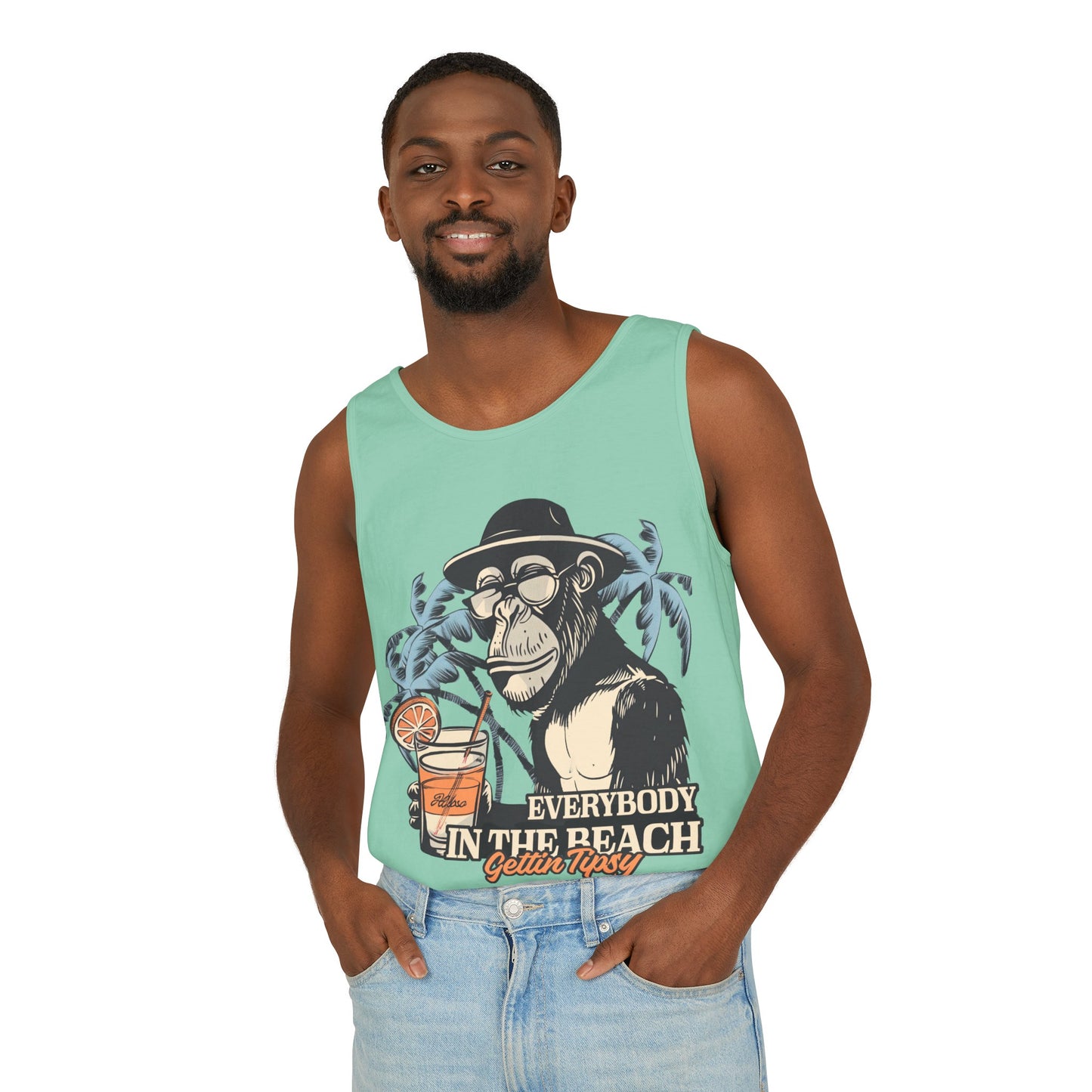 Funny Beach Vacations Shirts Everybody Beach Getting Tipsy Comfort Colors Unisex Garment-Dyed Oversize Tank Top