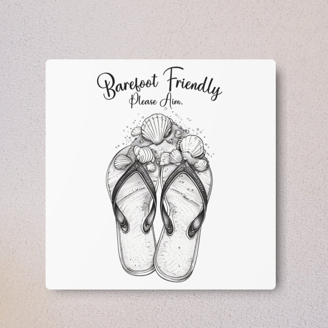 Coastal Bathroom Metal Sign Barefoot Friendly Please Aim