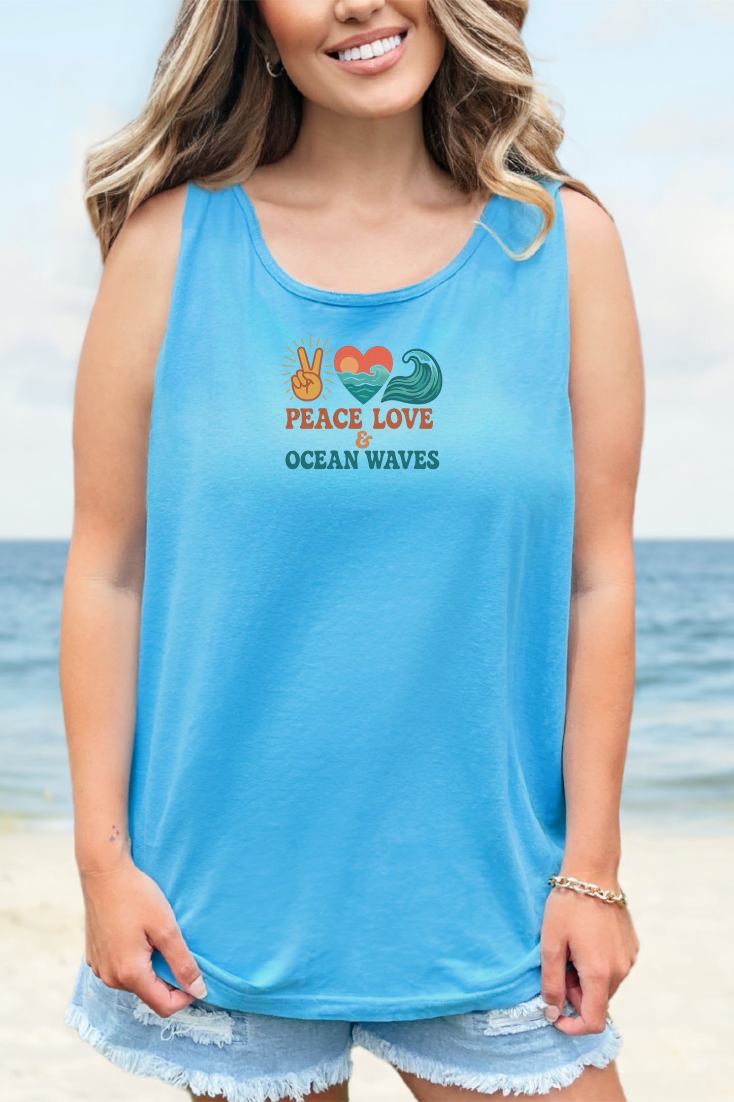 Ocean Waves Tank Top, Beach Lover Summer Shirt
