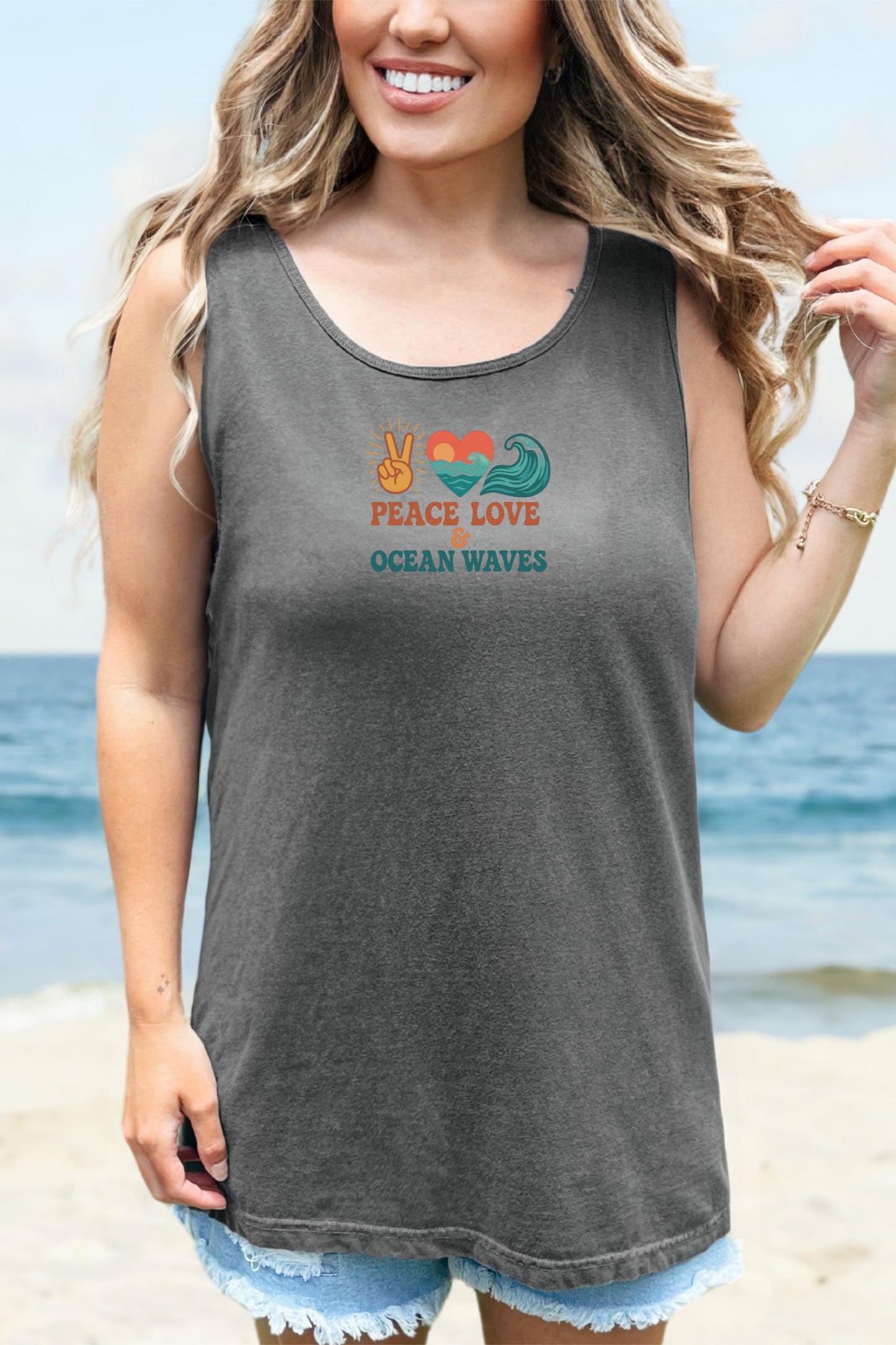Ocean Waves Tank Top, Beach Lover Summer Shirt