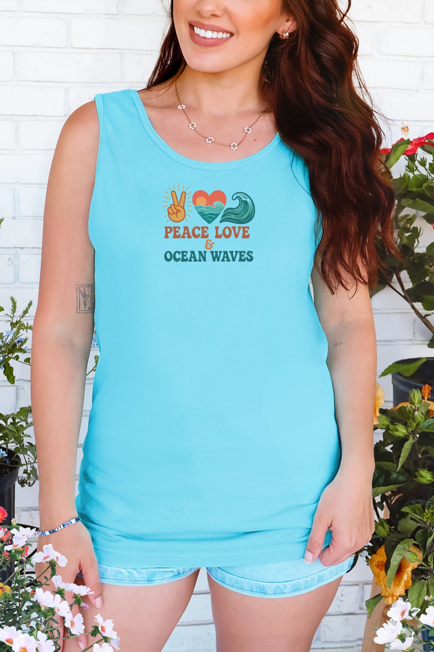Ocean Waves Tank Top, Beach Lover Summer Shirt