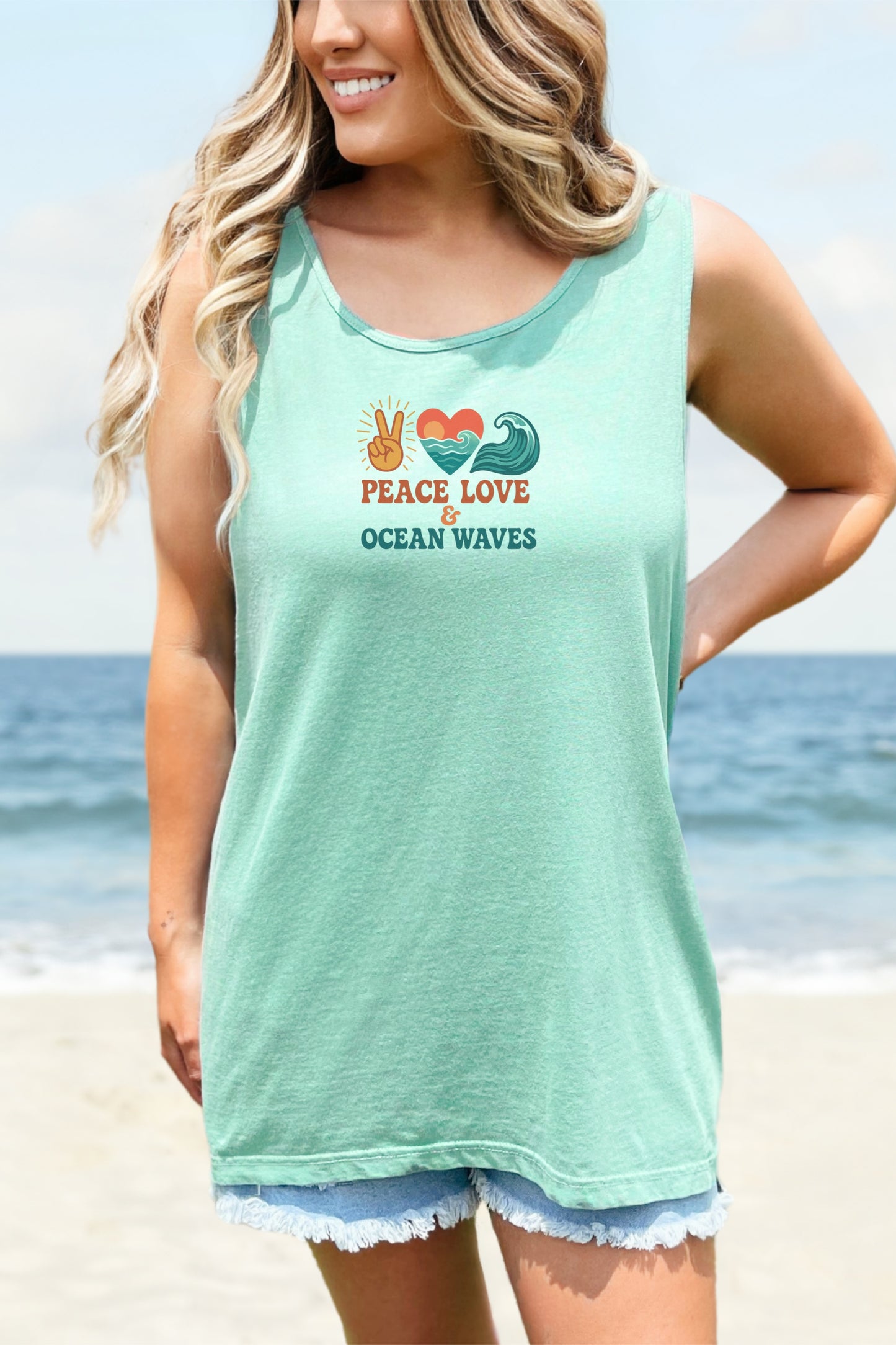 Ocean Waves Tank Top, Beach Lover Summer Shirt