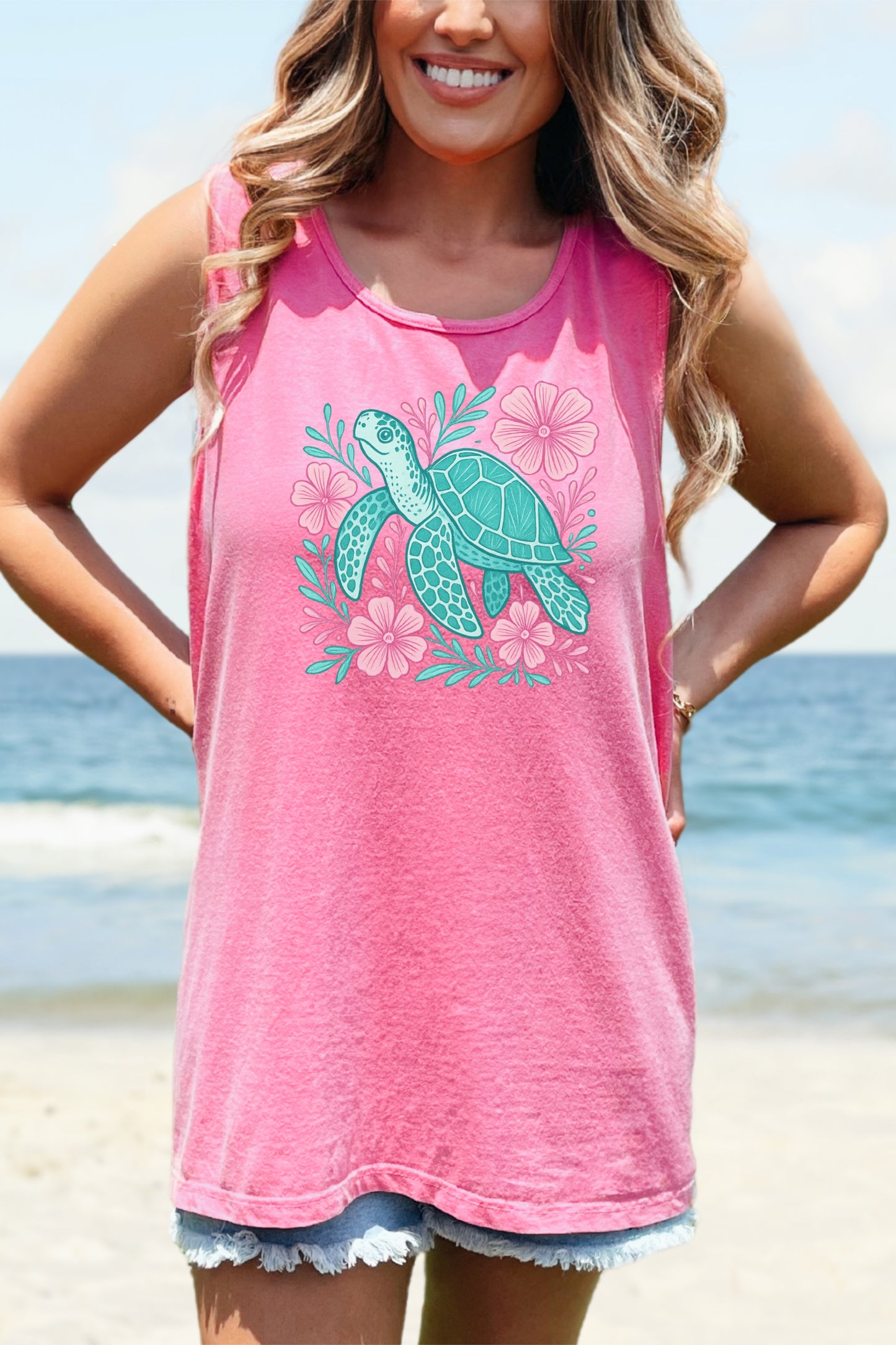Sea Turtle Tank Top Beach Ocean Lovers Apparel, Turtle Lovers Shirt, Summer Sleeveless Shirt, Nature Lover Gift, Tropical Beachwear For Her