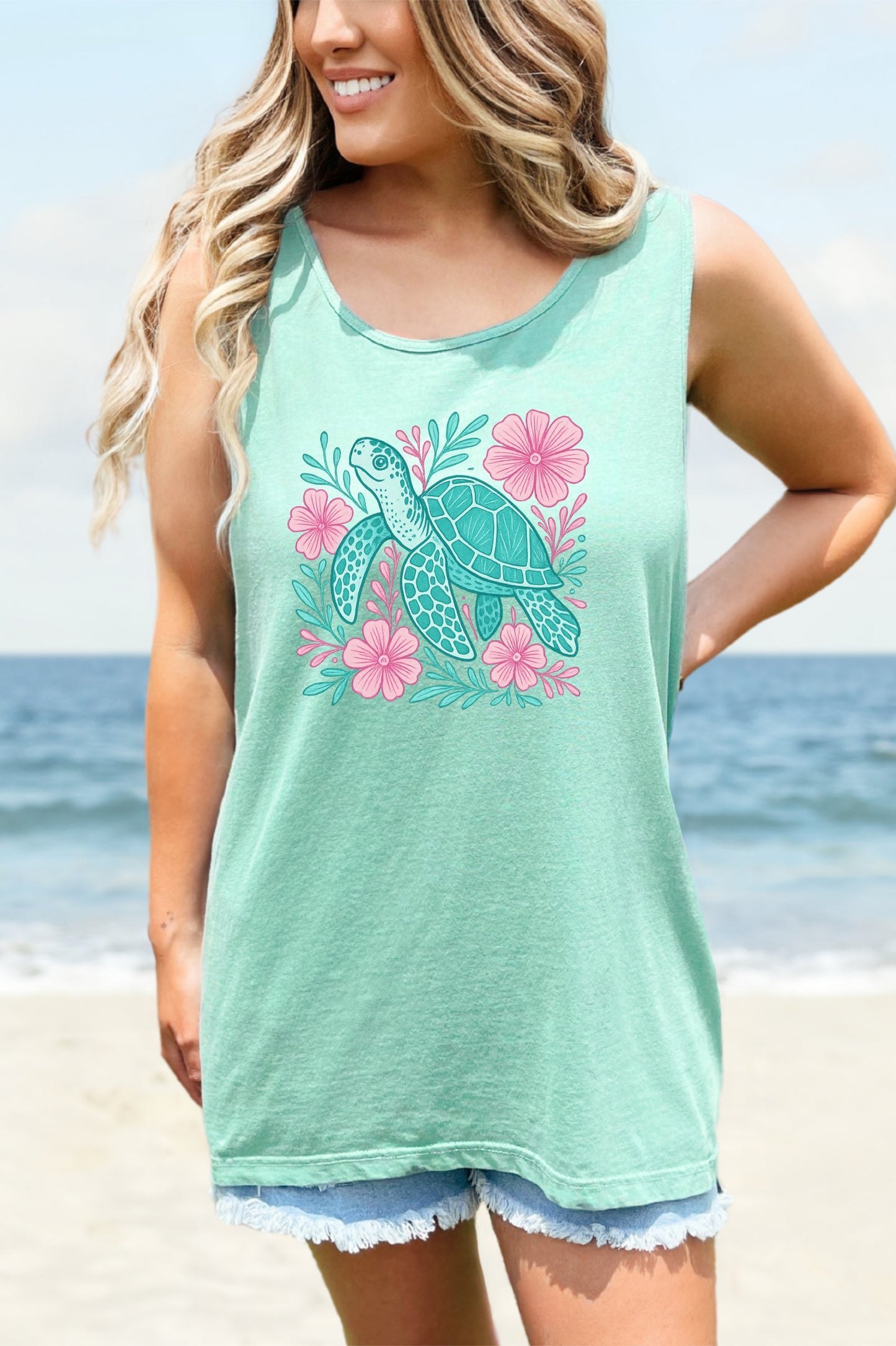 Sea Turtle Tank Top Beach Ocean Lovers Apparel, Turtle Lovers Shirt, Summer Sleeveless Shirt, Nature Lover Gift, Tropical Beachwear For Her