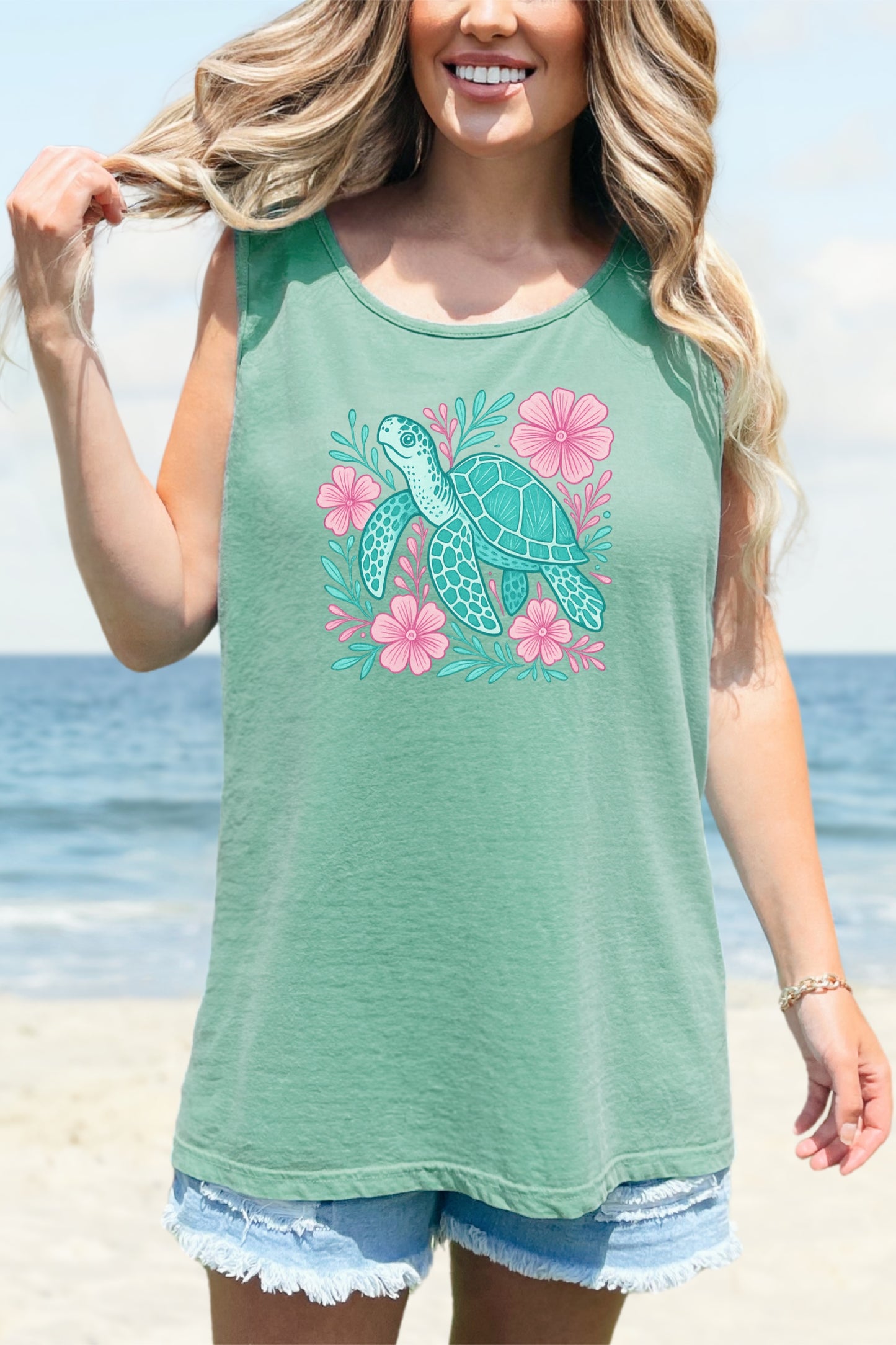 Sea Turtle Tank Top Beach Ocean Lovers Apparel, Turtle Lovers Shirt, Summer Sleeveless Shirt, Nature Lover Gift, Tropical Beachwear For Her