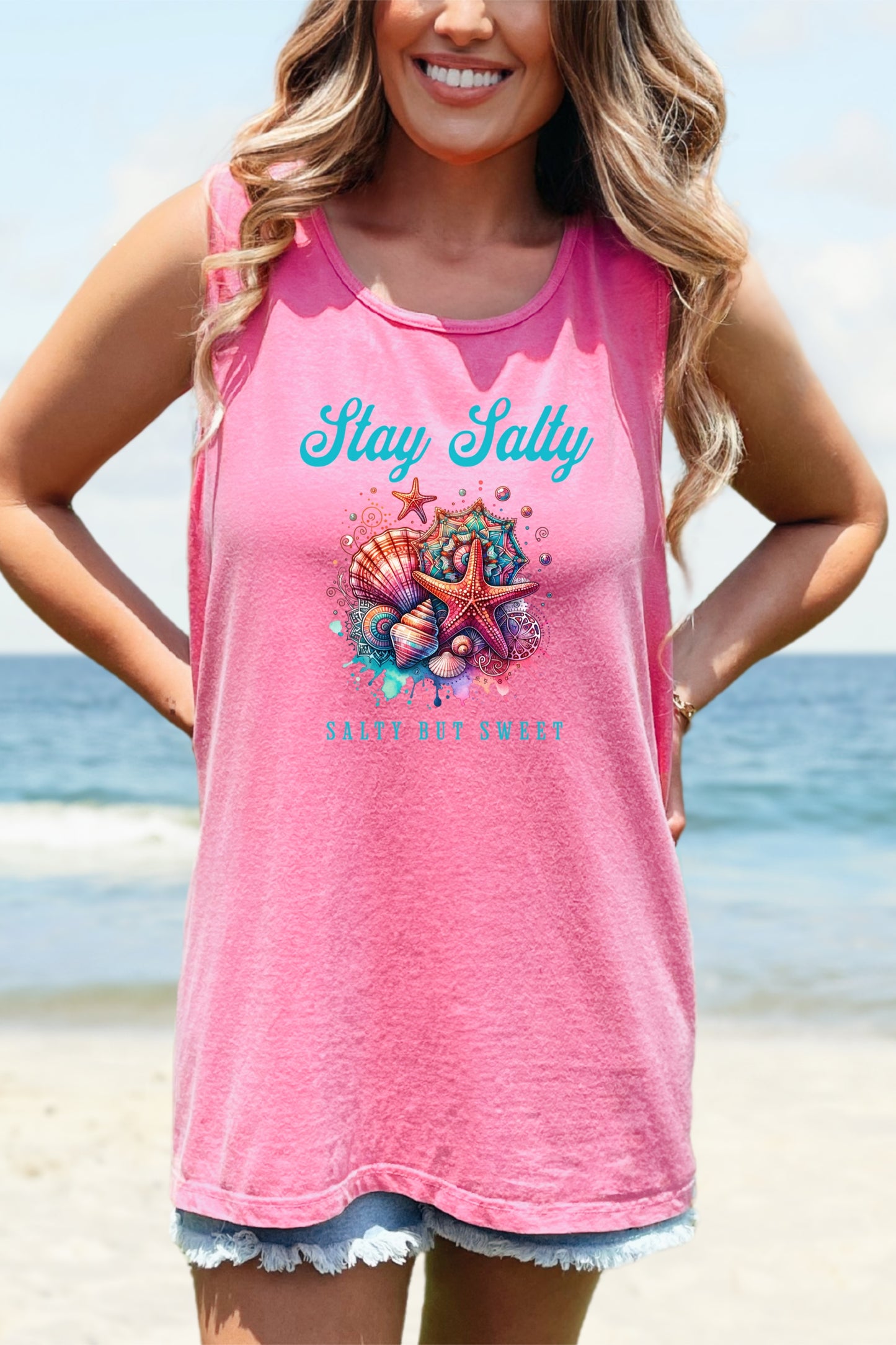 Summer Tank Top, Salty But Sweet Women's Sleeveless Shirt, Beach Vacation Apparel, Ocean Lover Gift, Boho Sun-Kissed Shirts Resort Wear
