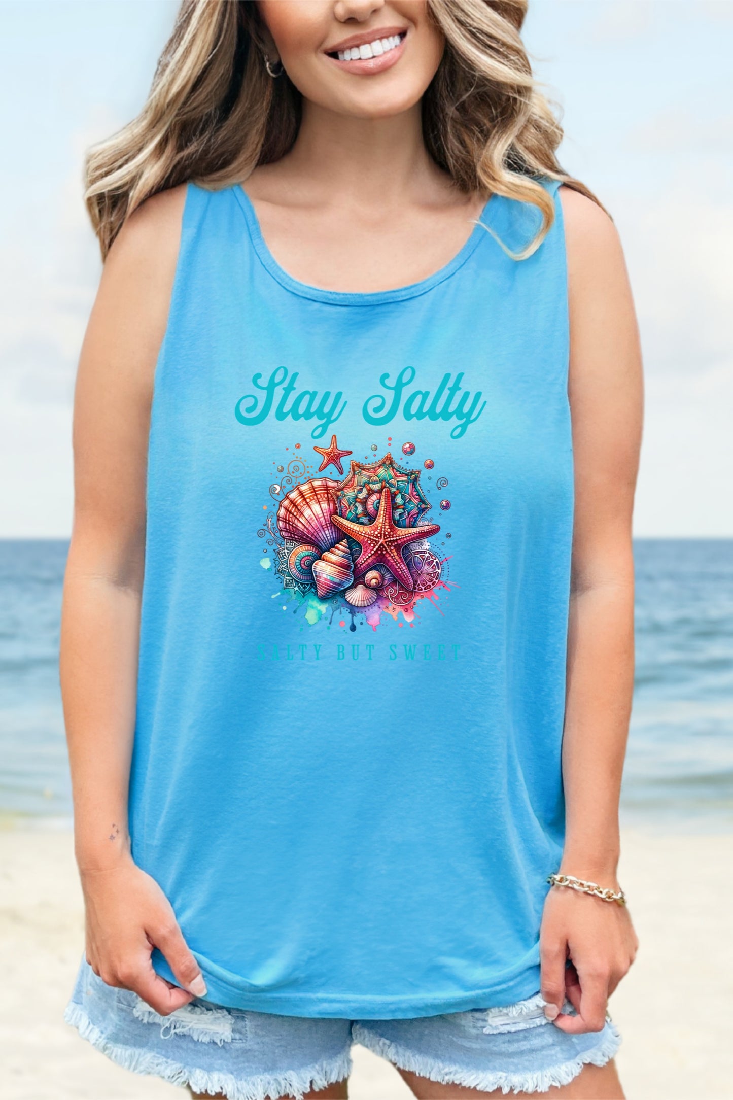 Summer Tank Top, Salty But Sweet Women's Sleeveless Shirt, Beach Vacation Apparel, Ocean Lover Gift, Boho Sun-Kissed Shirts Resort Wear