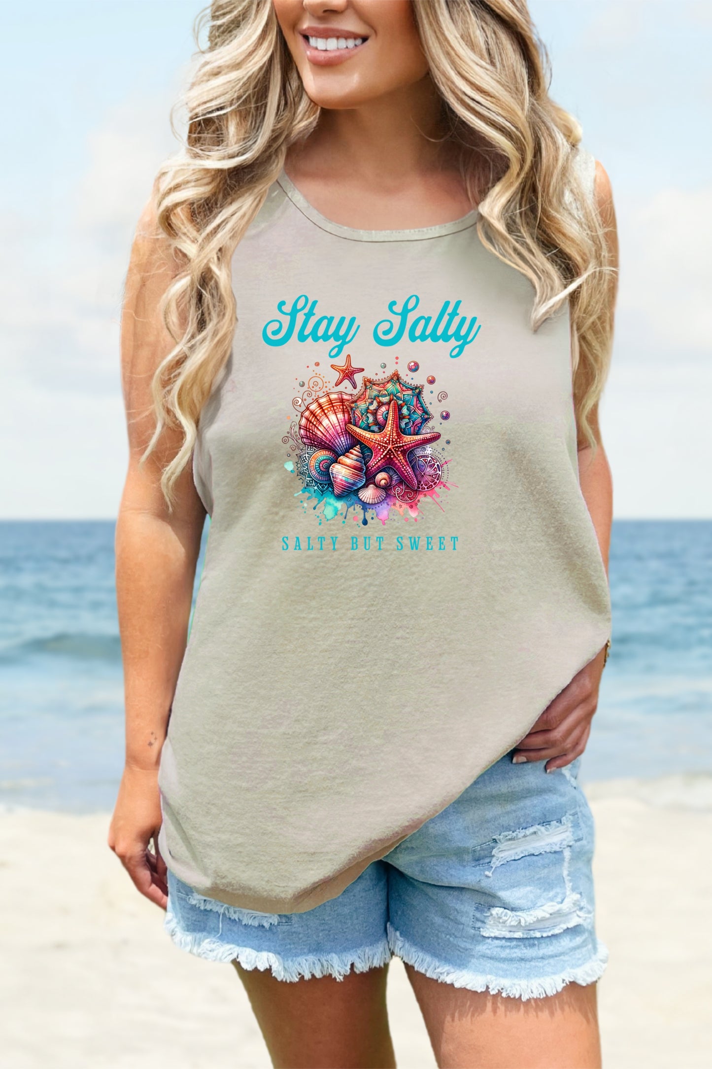 Summer Tank Top, Salty But Sweet Women's Sleeveless Shirt, Beach Vacation Apparel, Ocean Lover Gift, Boho Sun-Kissed Shirts Resort Wear
