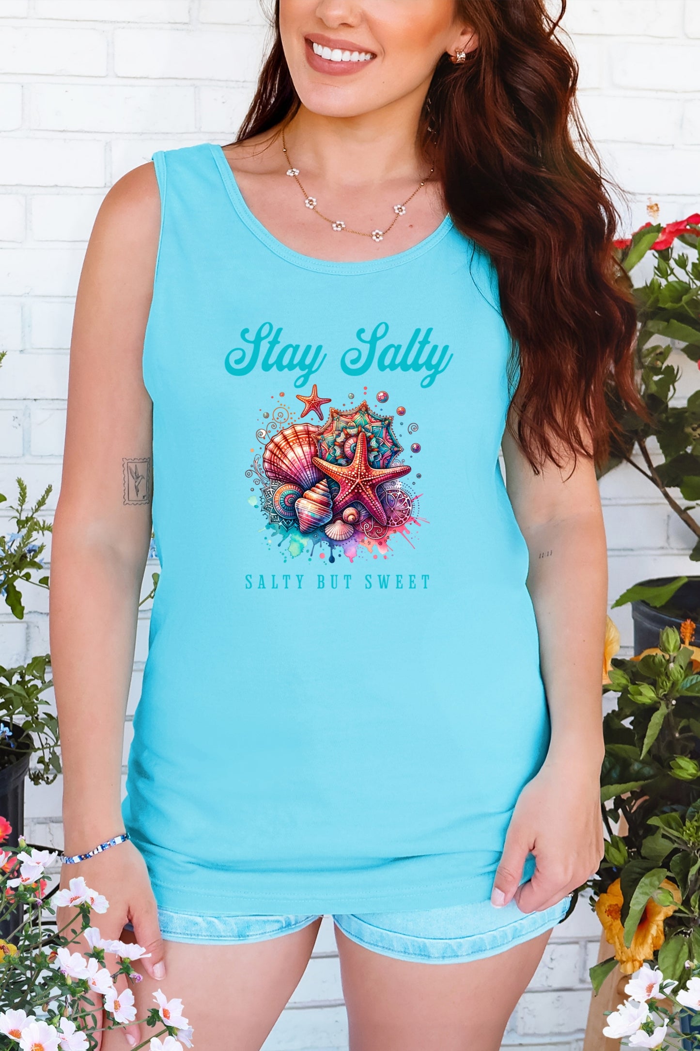 Summer Tank Top, Salty But Sweet Women's Sleeveless Shirt, Beach Vacation Apparel, Ocean Lover Gift, Boho Sun-Kissed Shirts Resort Wear