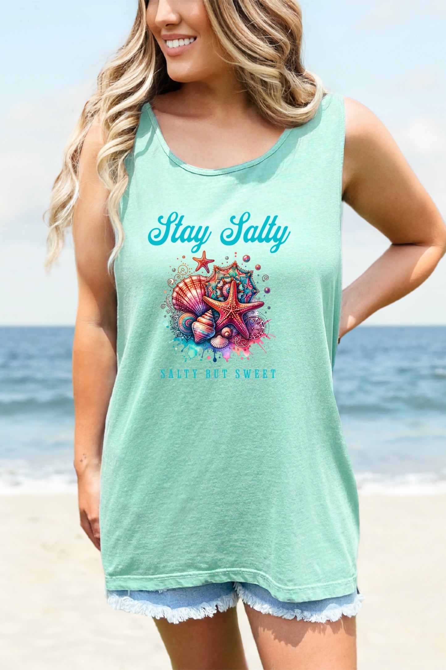 Summer Tank Top, Salty But Sweet Women's Sleeveless Shirt, Beach Vacation Apparel, Ocean Lover Gift, Boho Sun-Kissed Shirts Resort Wear