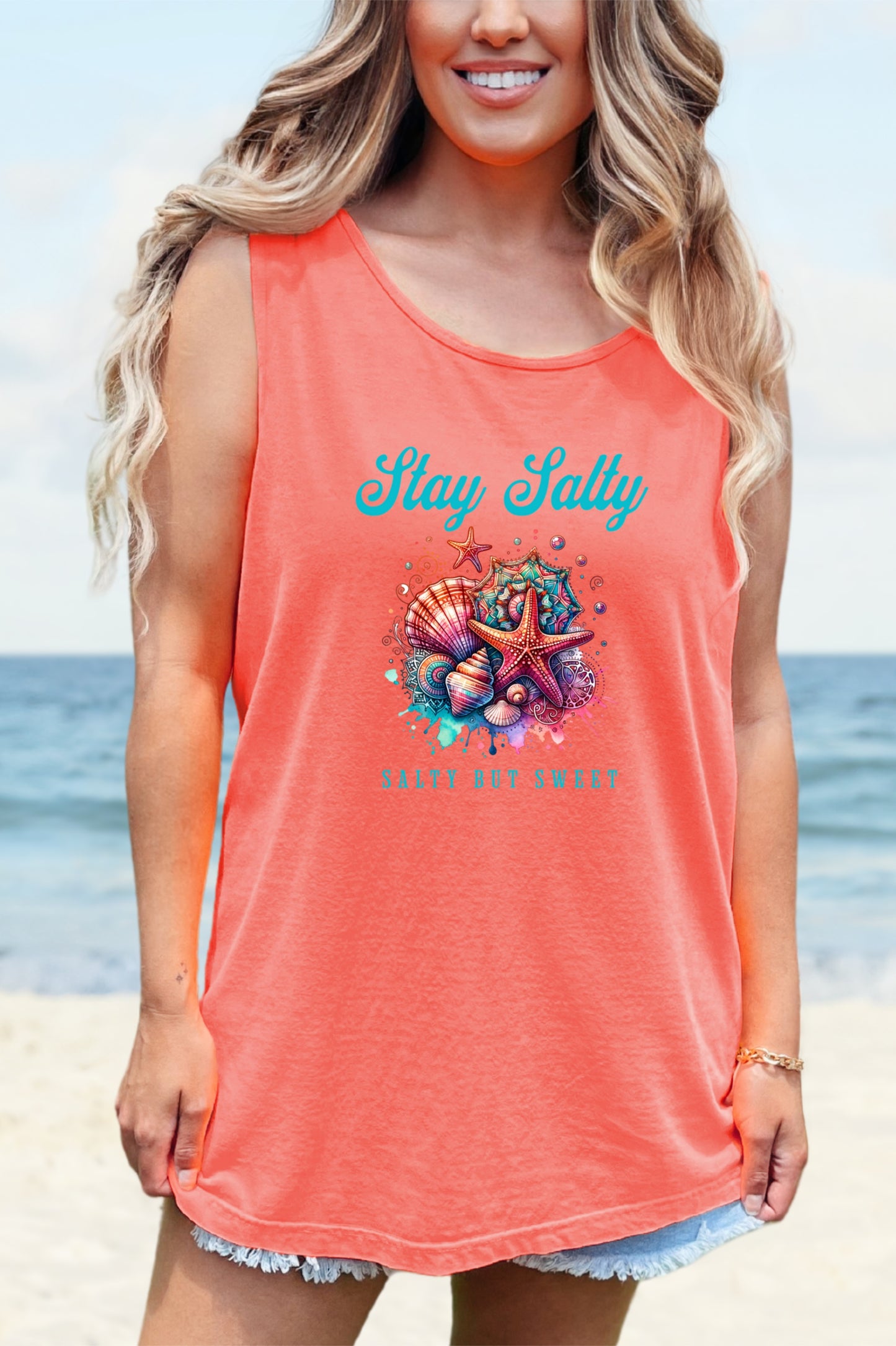 Summer Tank Top, Salty But Sweet Women's Sleeveless Shirt, Beach Vacation Apparel, Ocean Lover Gift, Boho Sun-Kissed Shirts Resort Wear
