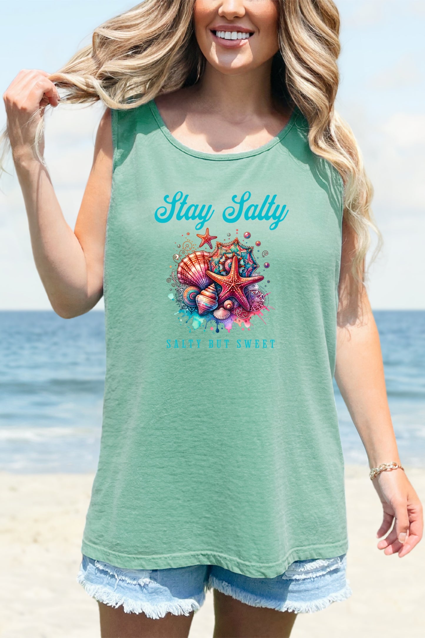 Summer Tank Top, Salty But Sweet Women's Sleeveless Shirt, Beach Vacation Apparel, Ocean Lover Gift, Boho Sun-Kissed Shirts Resort Wear