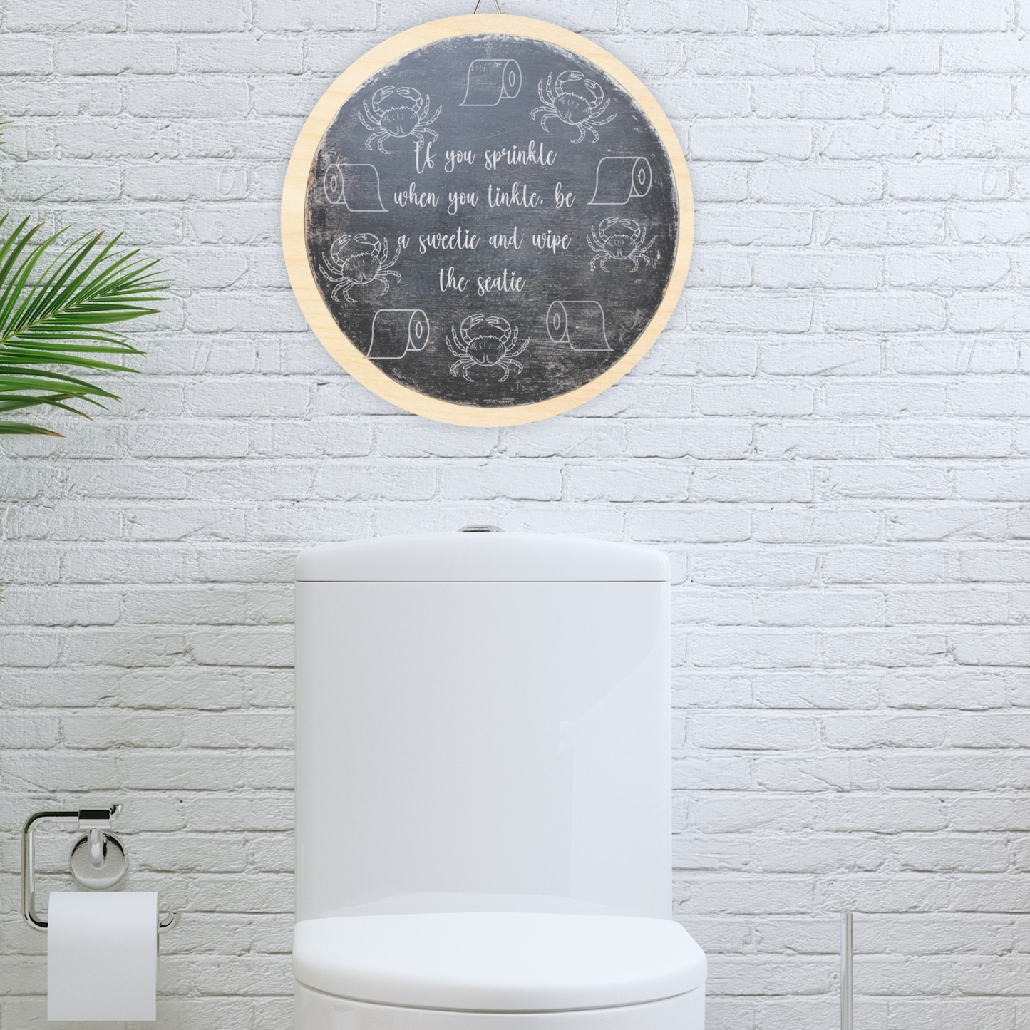 Funny Wood Bathroom Sign Crab Sprinkle Where Tinkle