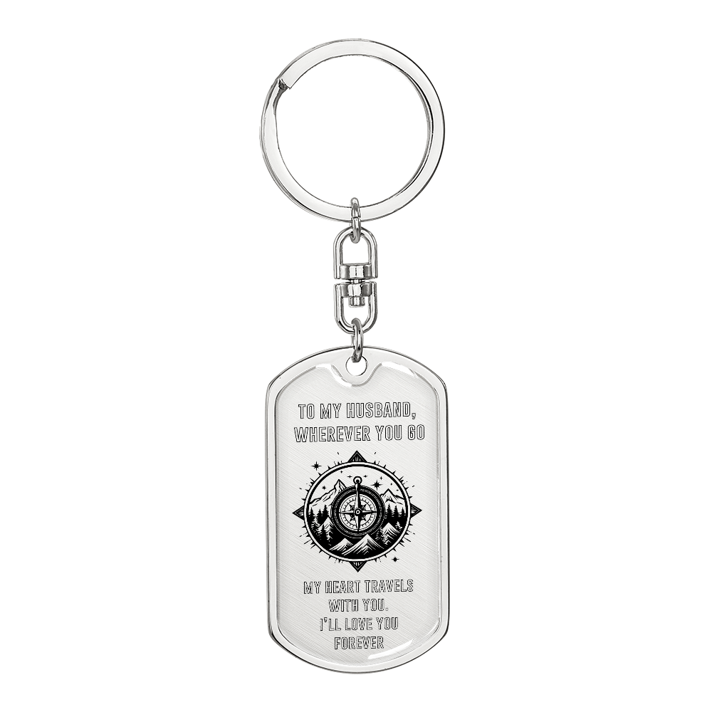Custom Gift For Husband That Loves To Travel Engraved Compass Keychain For Travelers Gift From Wife