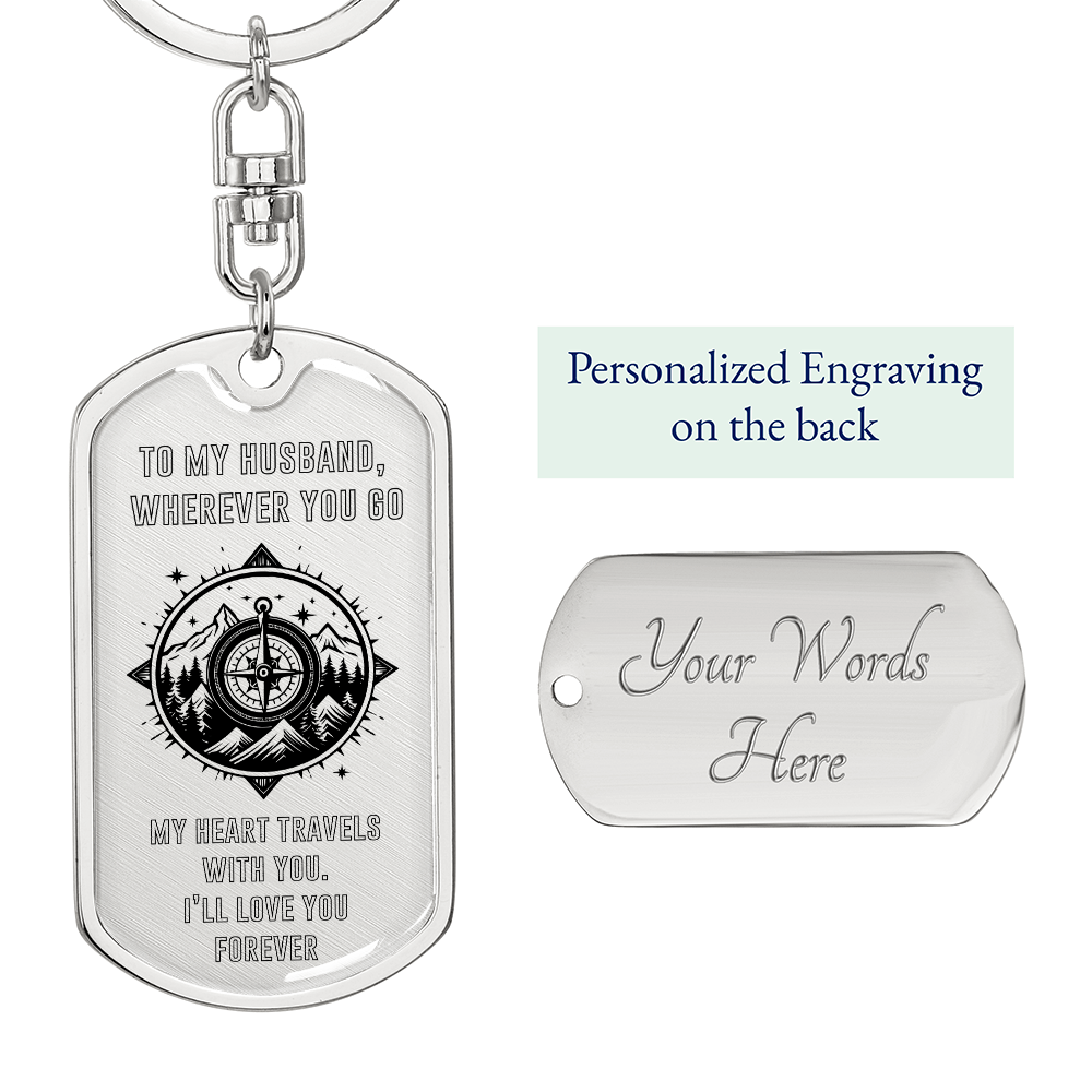 Custom Gift For Husband That Loves To Travel Engraved Compass Keychain For Travelers Gift From Wife