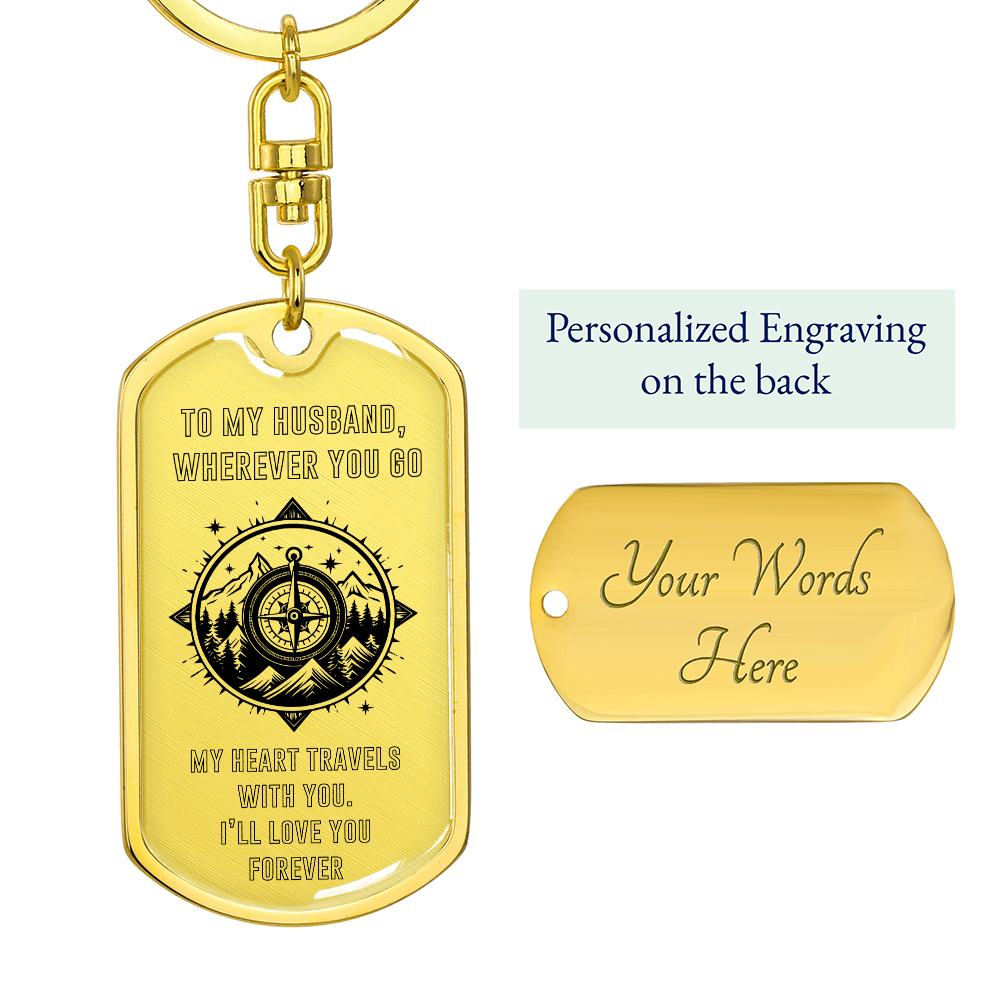 Custom Gift For Husband That Loves To Travel Engraved Compass Keychain For Travelers Gift From Wife