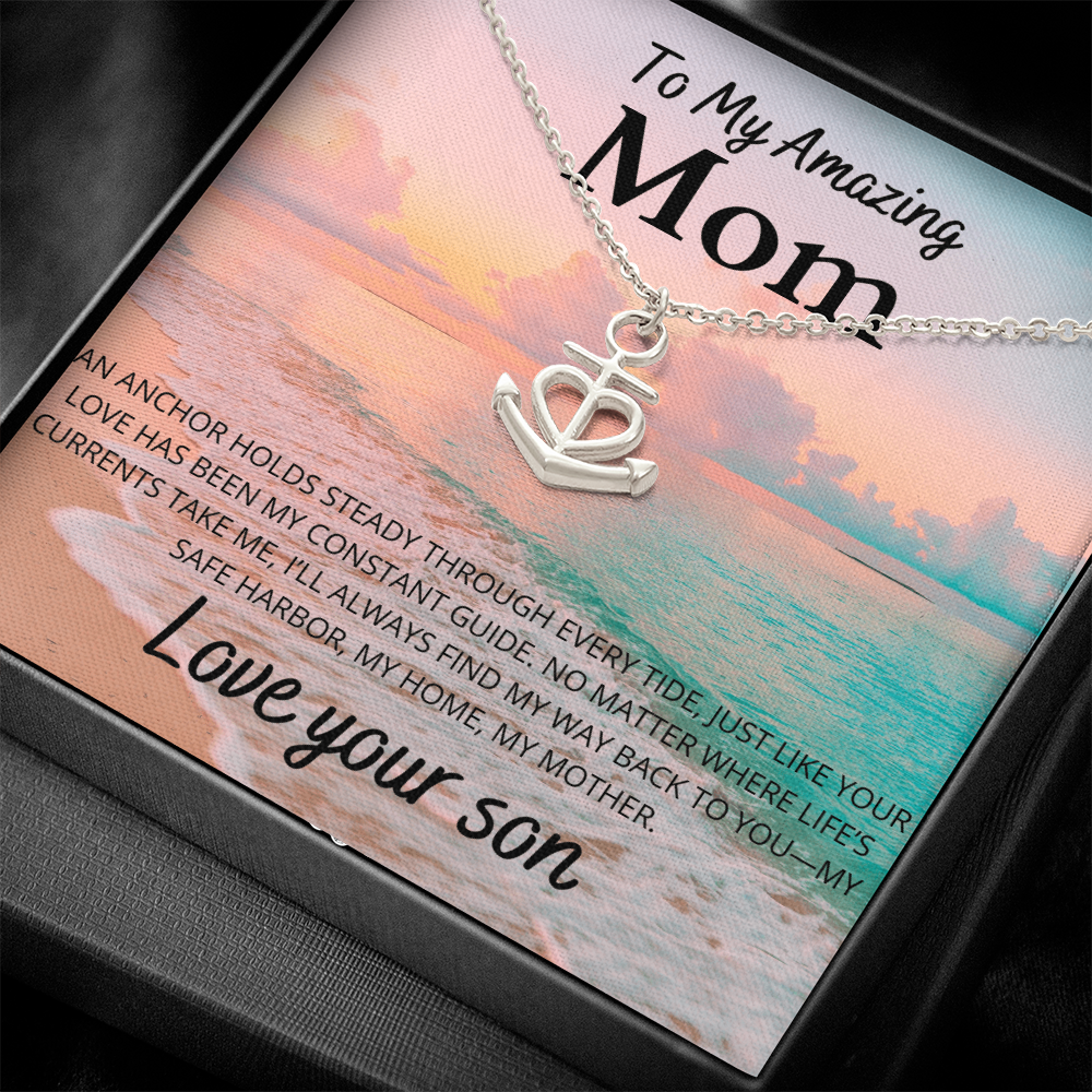 Gift For Mom From Son Anchor Necklace Beach Themed Gift Symbol of Unwavering Love