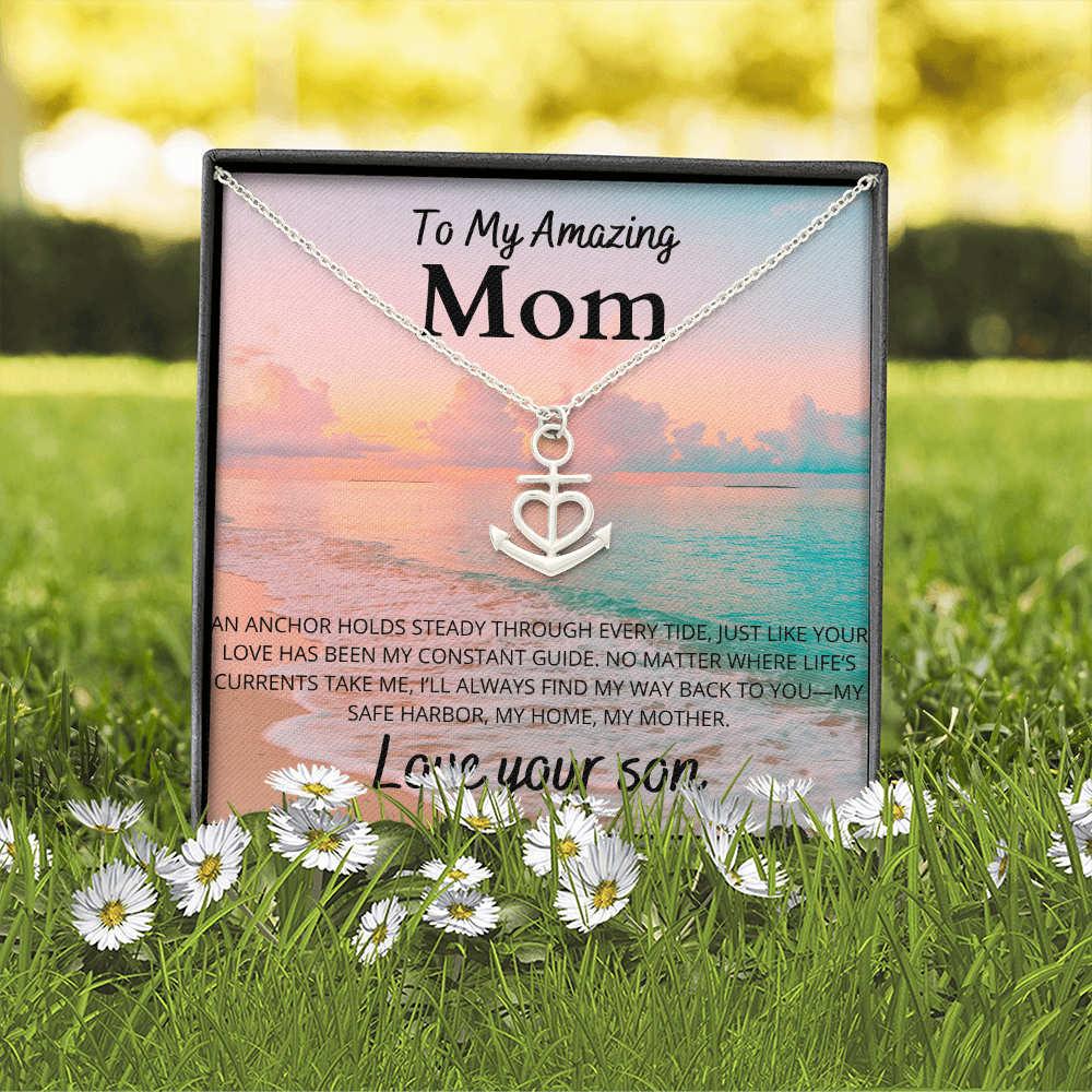 Gift For Mom From Son Anchor Necklace Beach Themed Gift Symbol of Unwavering Love