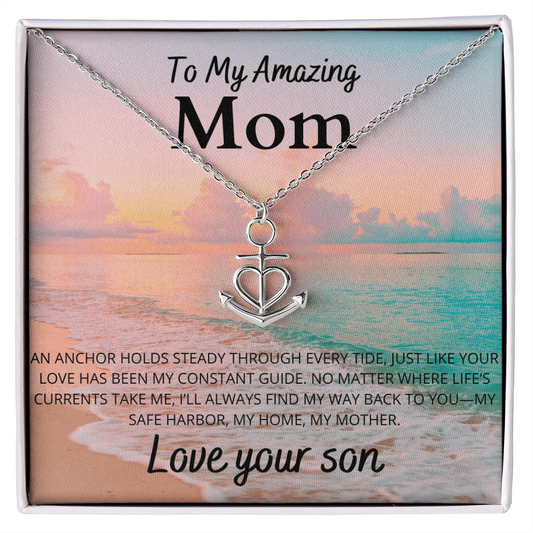 Gift For Mom From Son Anchor Necklace Beach Themed Gift Symbol of Unwavering Love