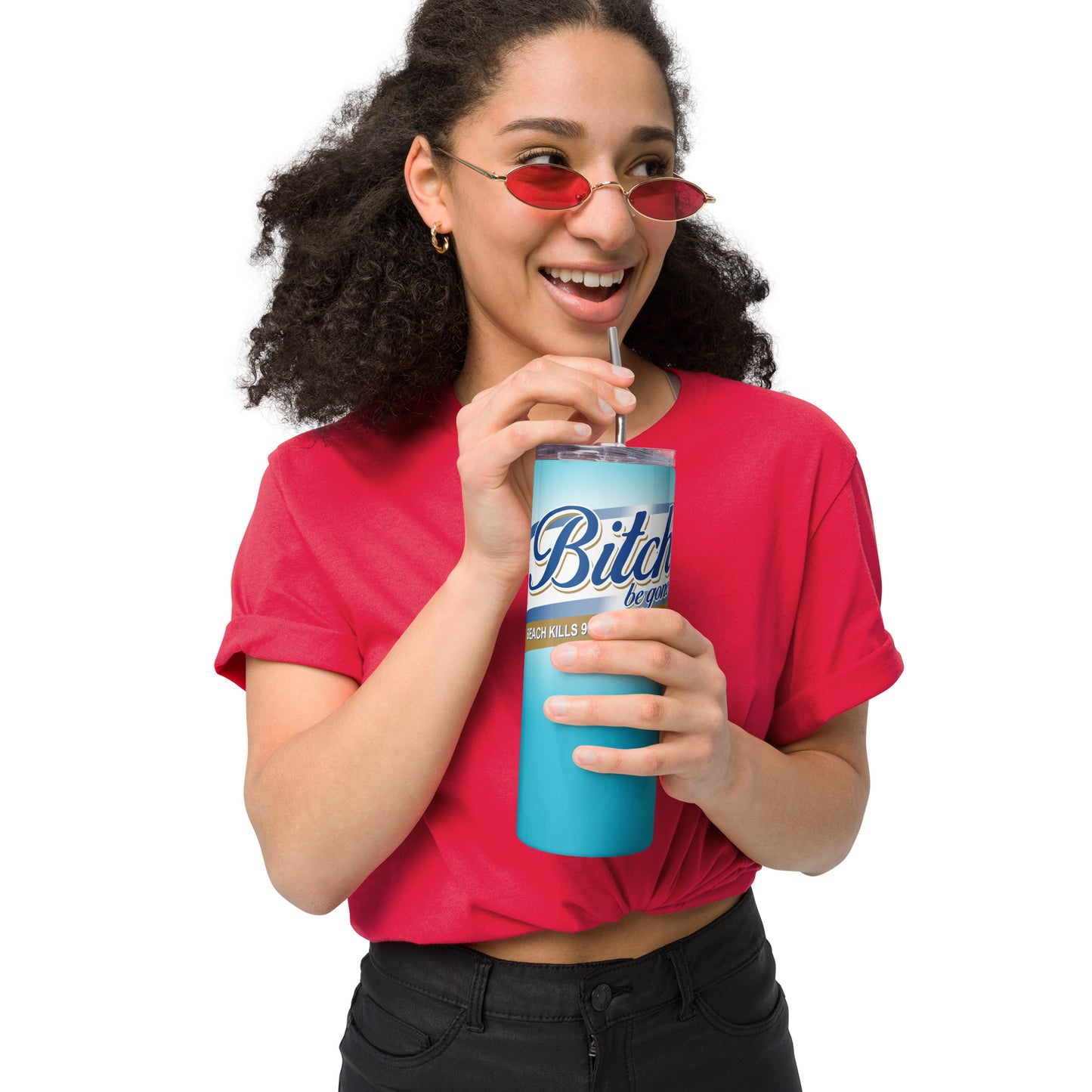 Funny Tumbler For Beach Moms Bitch Be Gone Skinny Travel Cup For Her