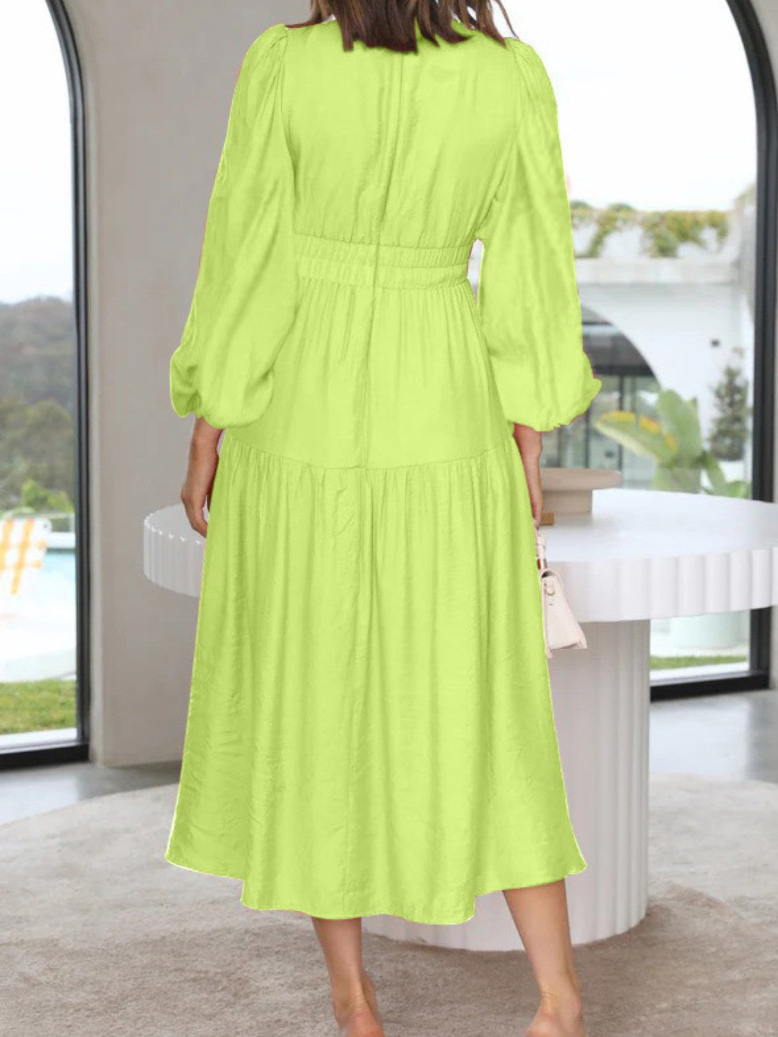 Boho Beach Maxi Dress Deep V-Neck Balloon Sleeve Plain Maxi Dress