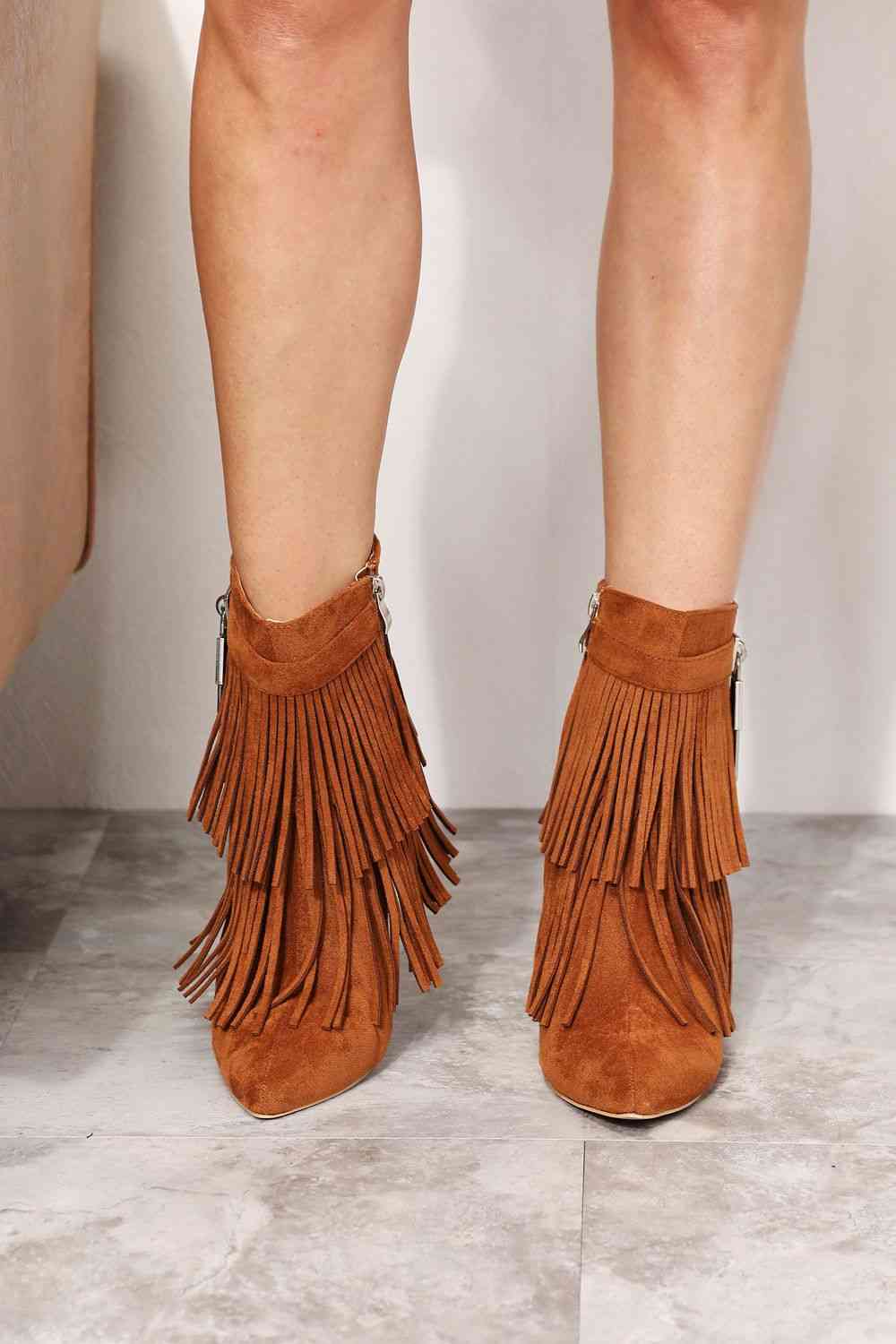 Boho Rust Brown Legend Women's Tassel Wedge Heel Ankle Booties