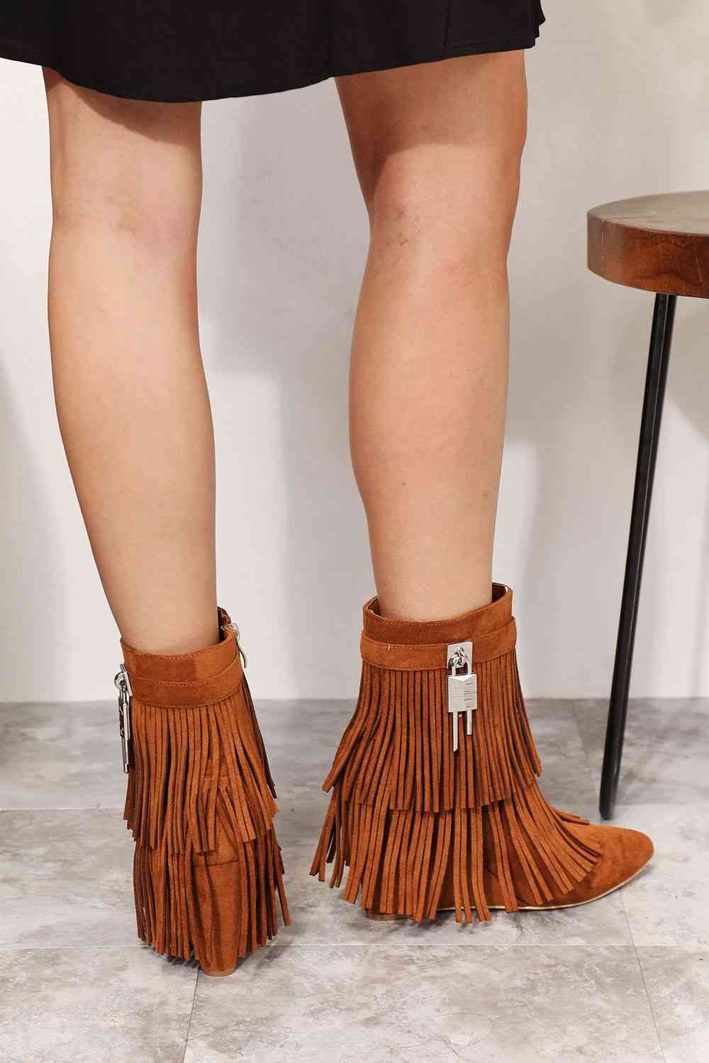 Boho Rust Brown Legend Women's Tassel Wedge Heel Ankle Booties