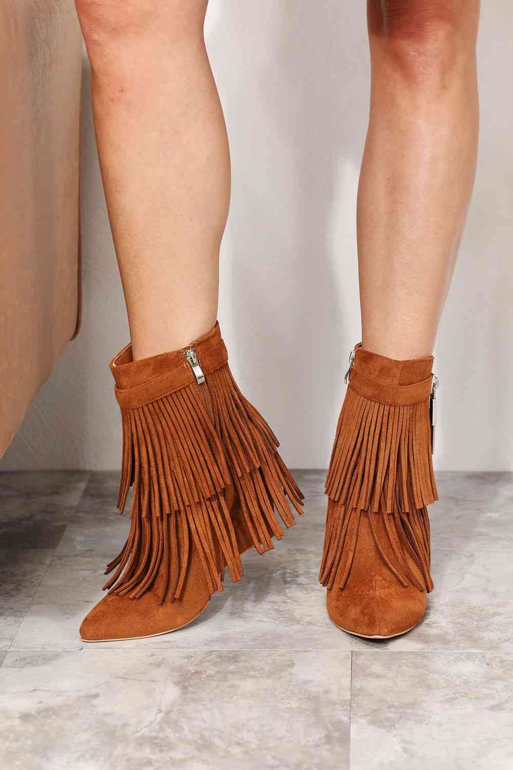 Boho Rust Brown Legend Women's Tassel Wedge Heel Ankle Booties