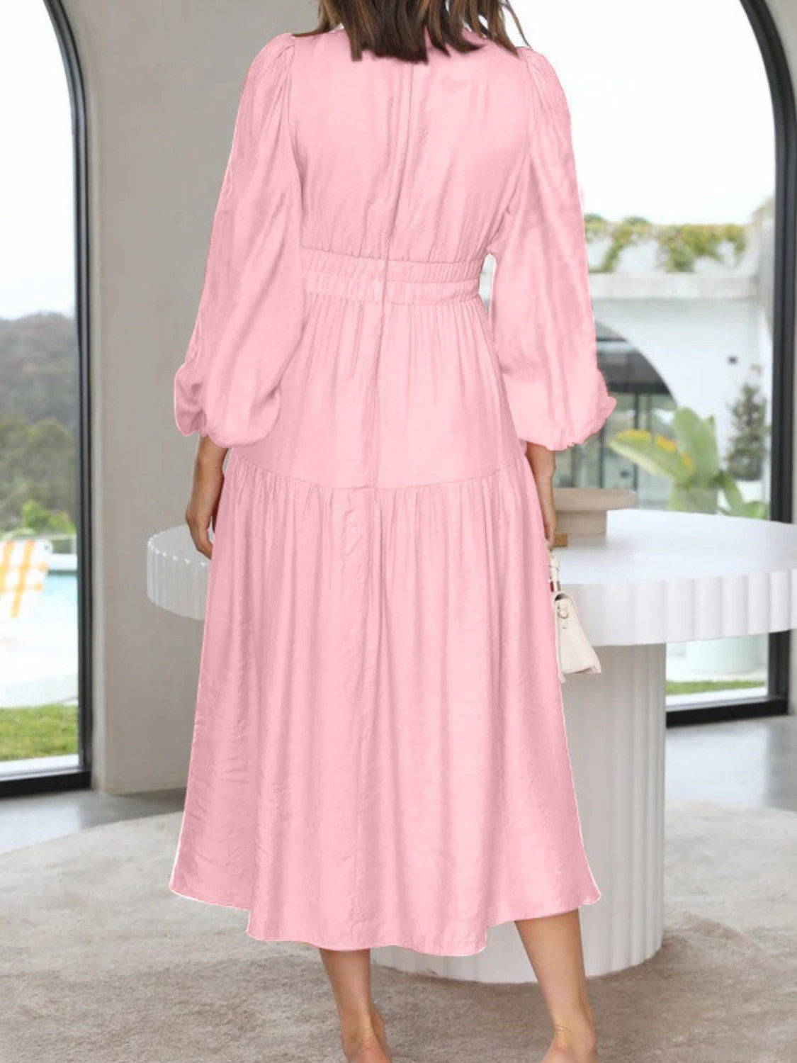 Boho Beach Maxi Dress Deep V-Neck Balloon Sleeve Plain Maxi Dress